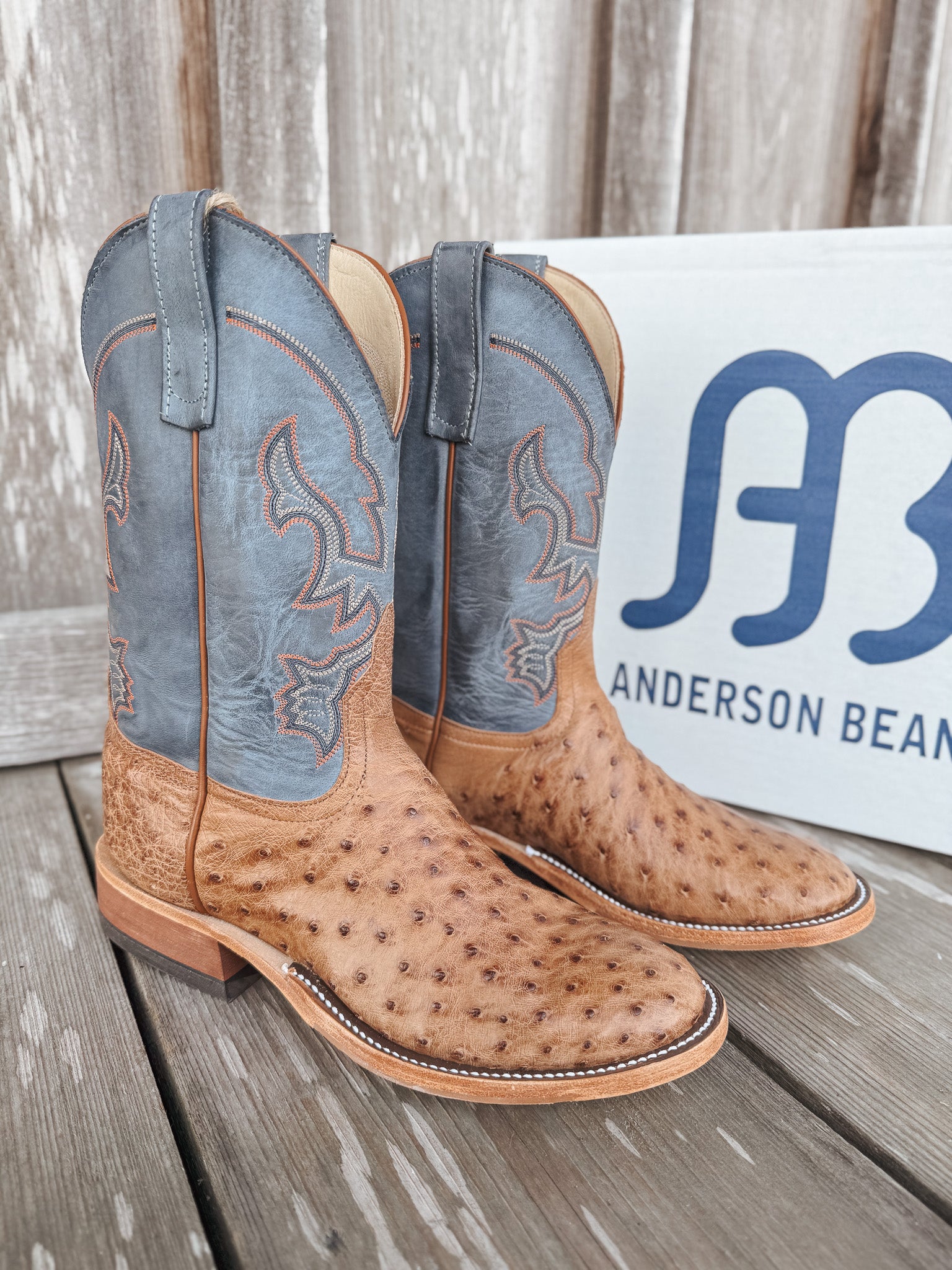 Men's Anderson Bean BC Exclusive Blue Aged Brandy Ostrich Boot