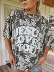 Jesus Loves You Camo Tee in Grey