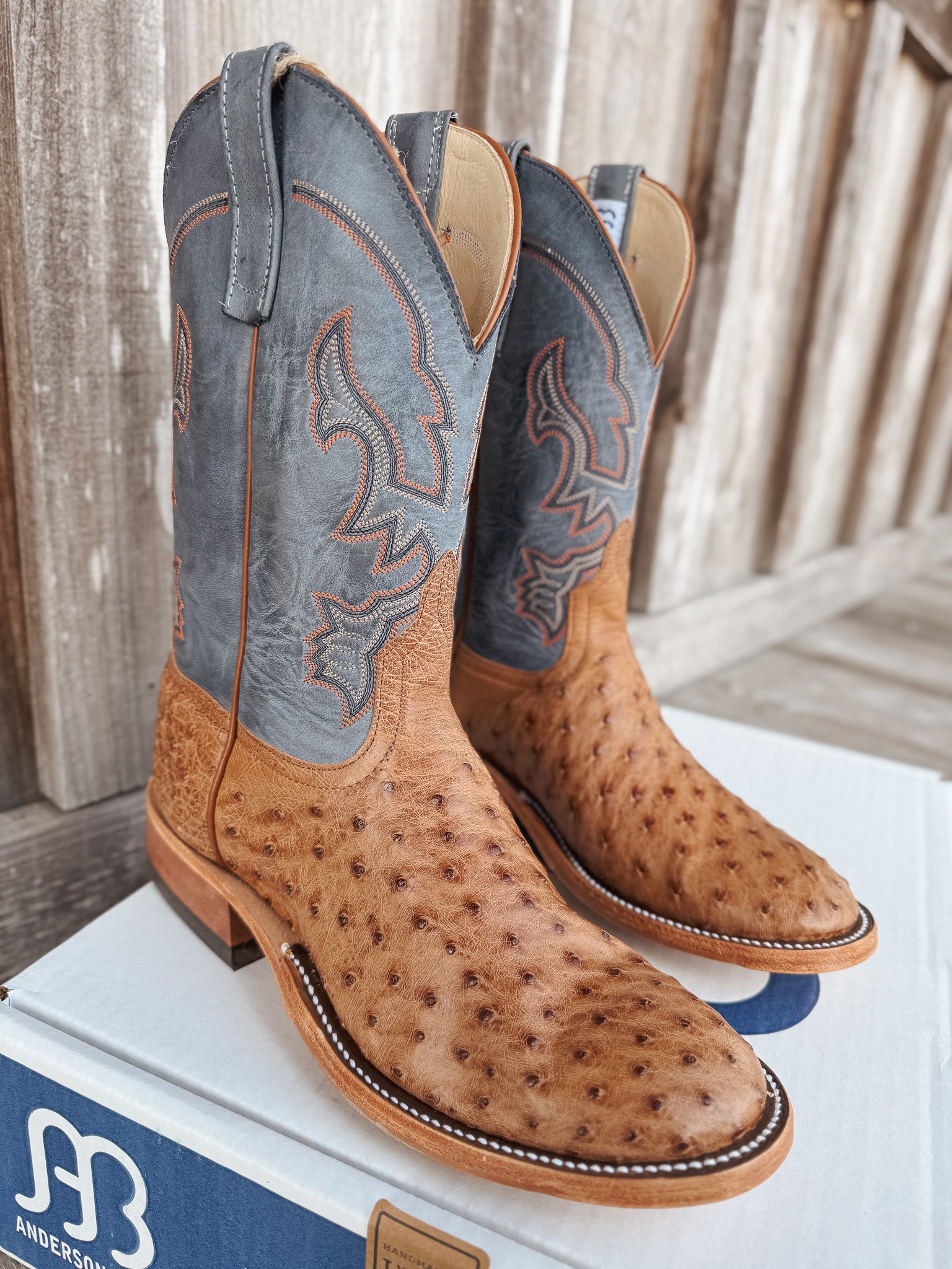 Men's Anderson Bean BC Exclusive Blue Aged Brandy Ostrich Boot