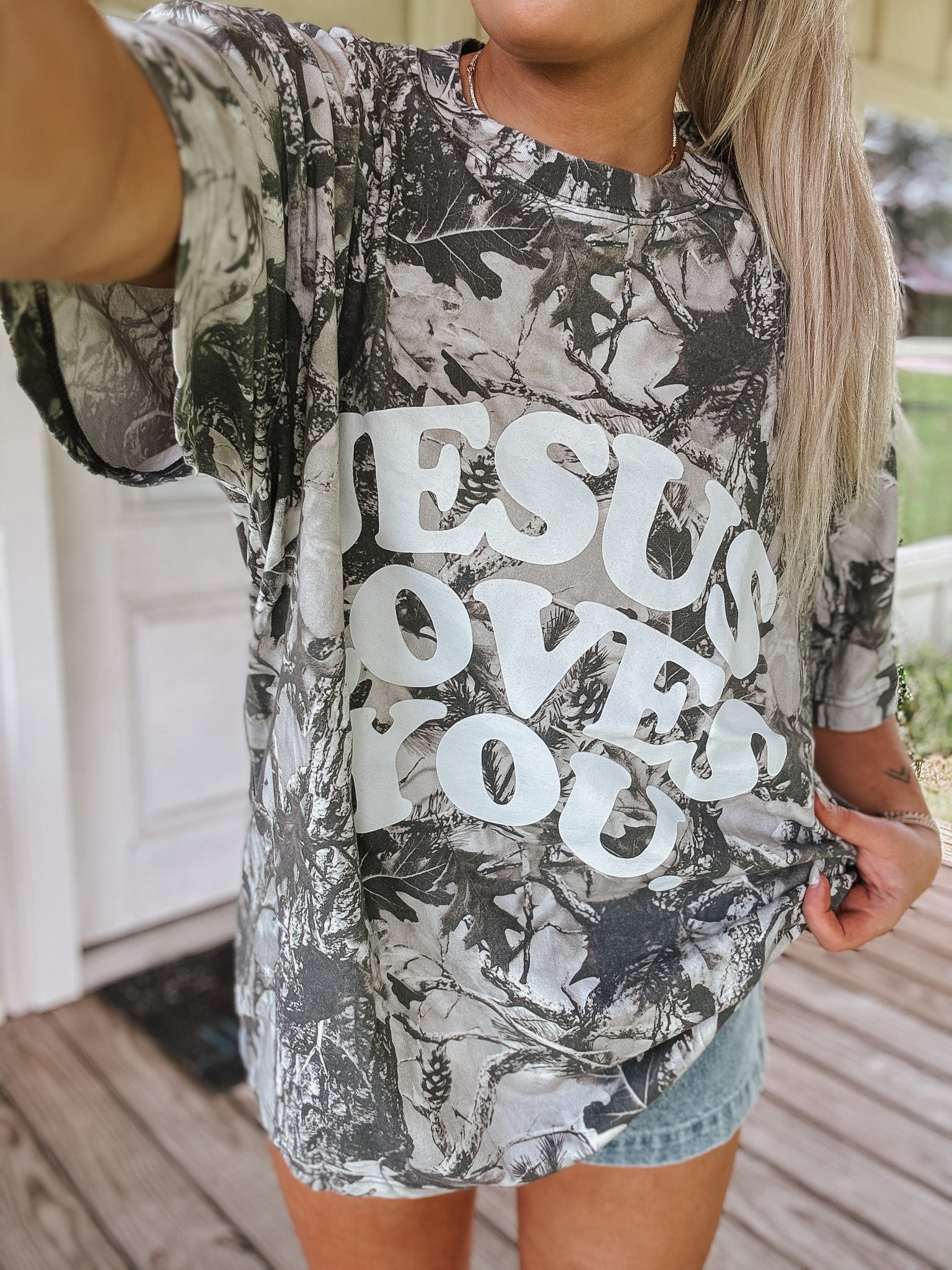 Jesus Loves You Camo Tee in Grey