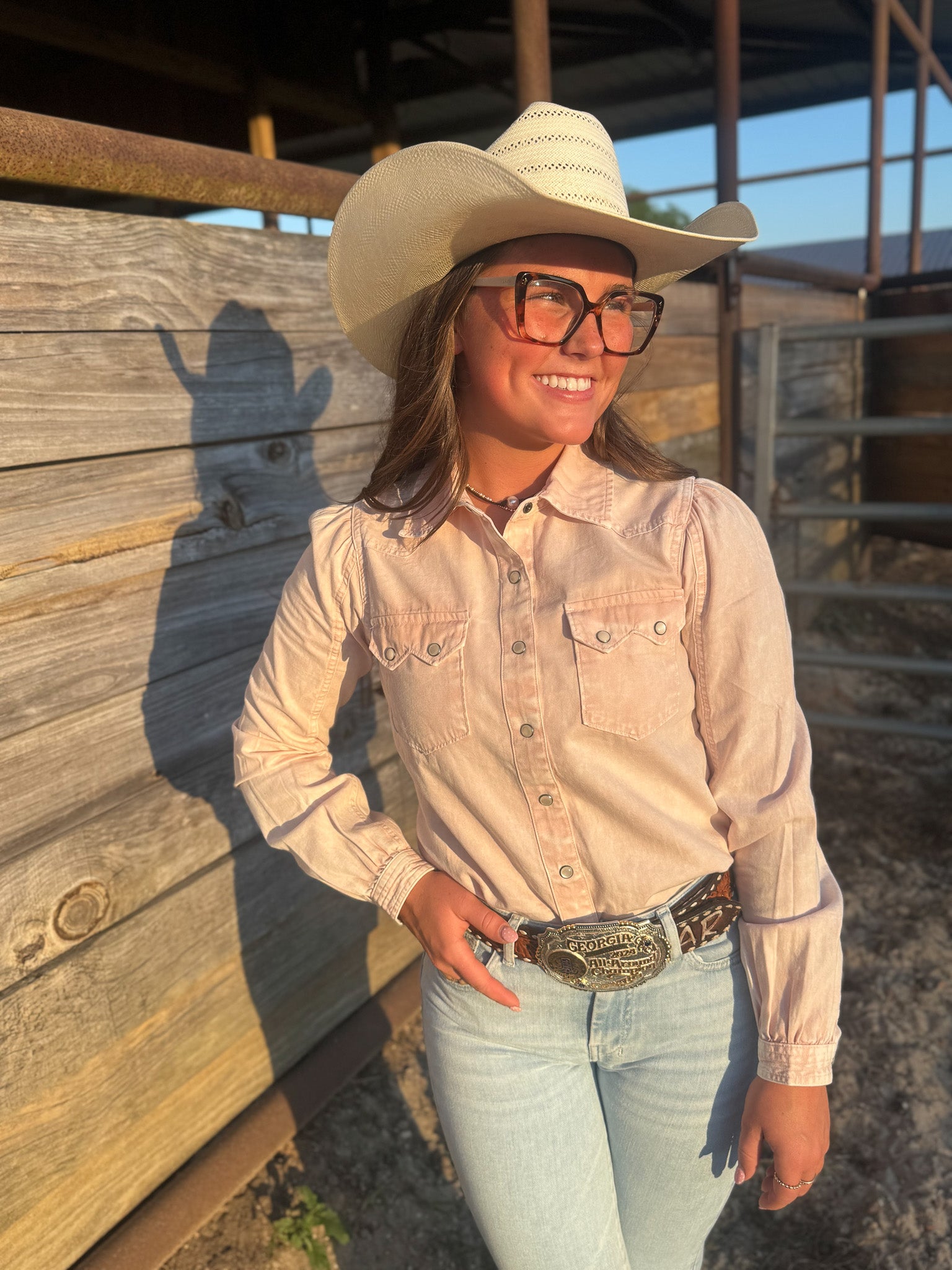 Women's Cinch Denim Light Pink Pearl Snap