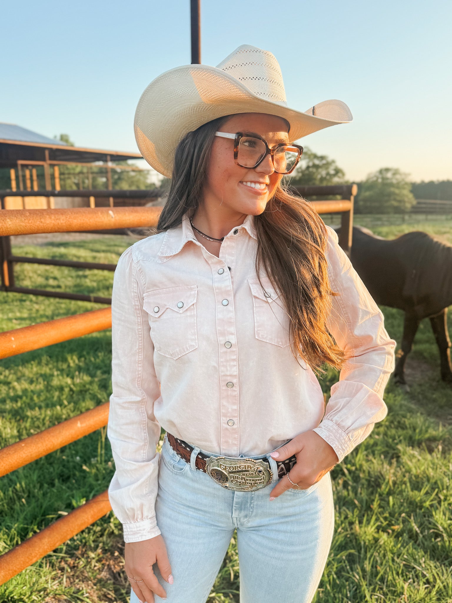 Women's Cinch Denim Light Pink Pearl Snap
