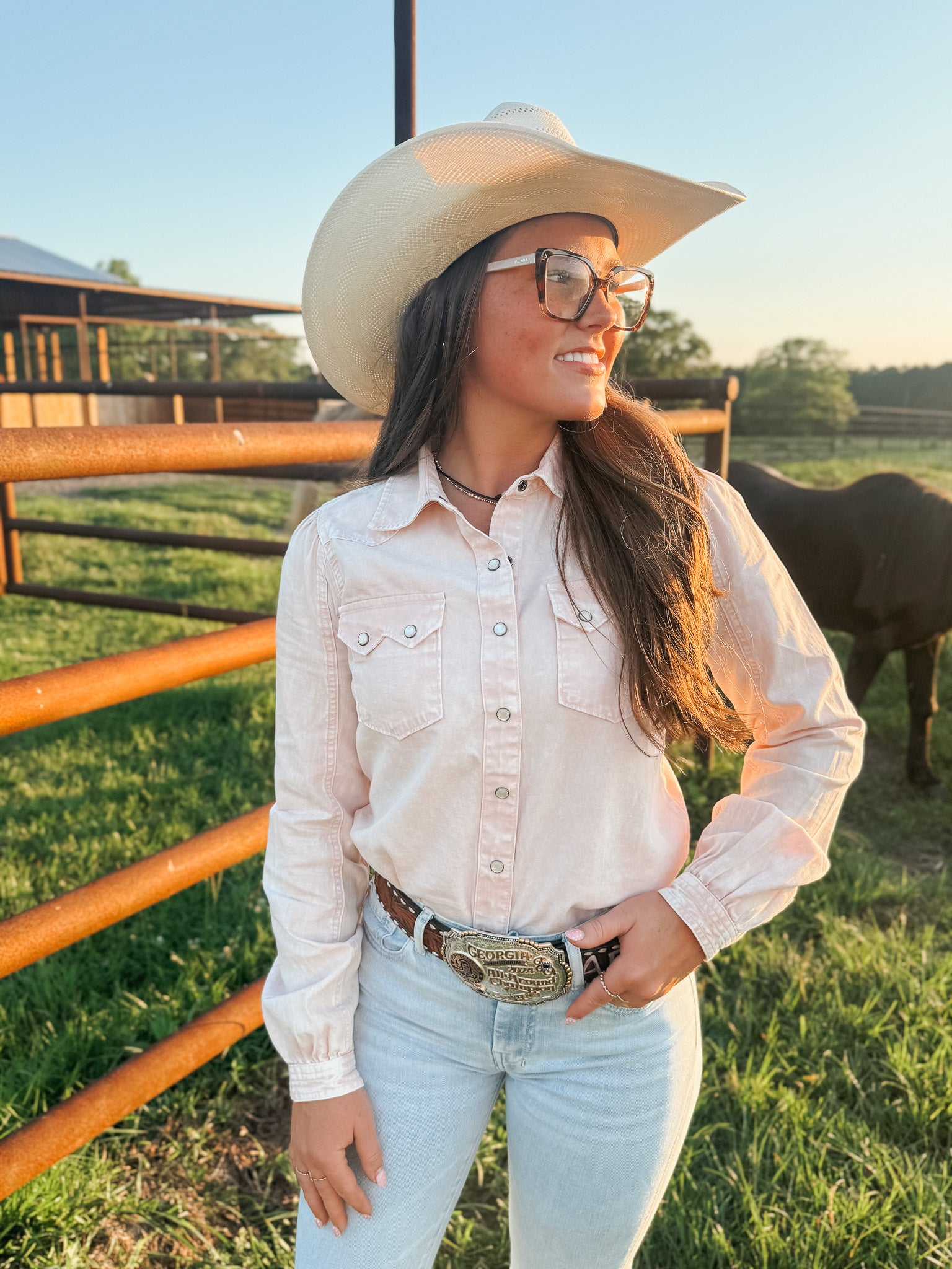 Women's Cinch Denim Light Pink Pearl Snap