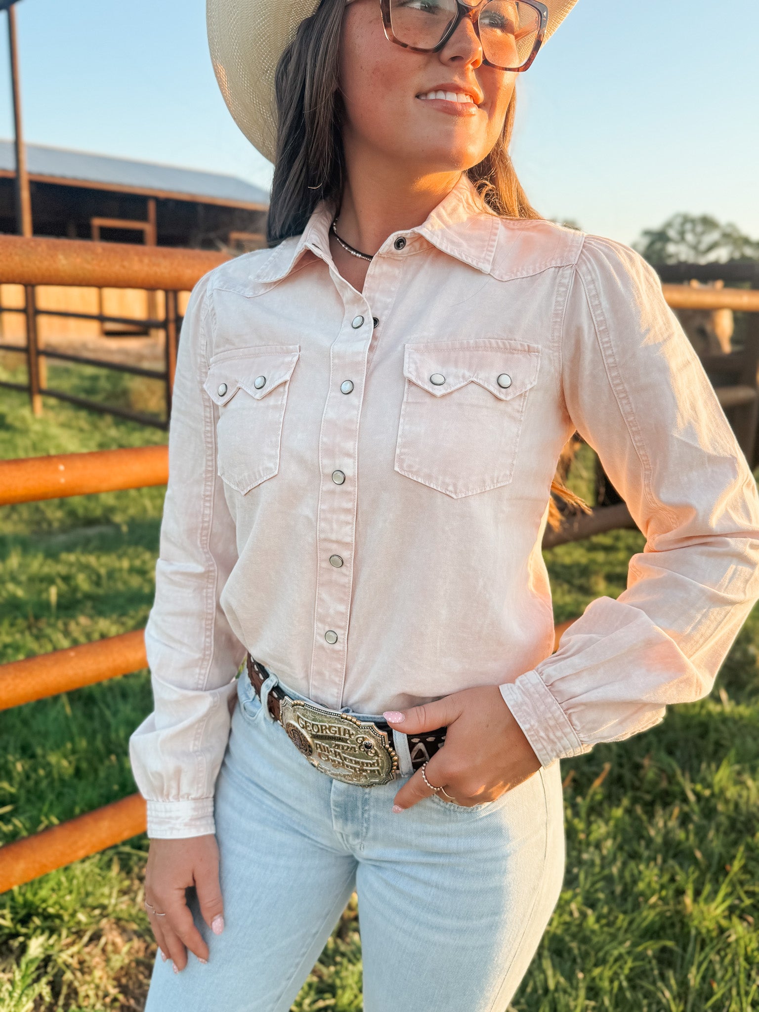 Women's Cinch Denim Light Pink Pearl Snap
