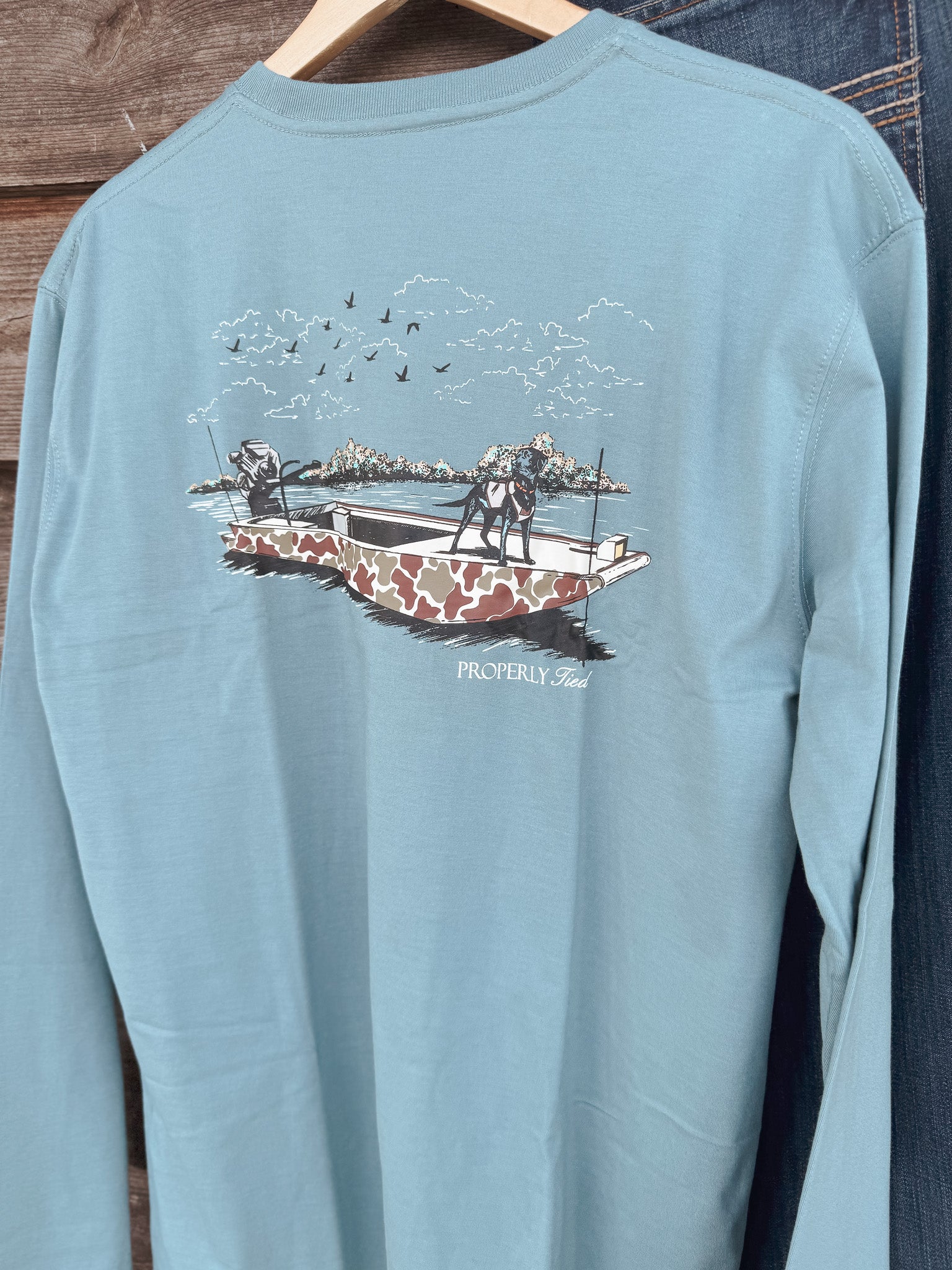 Men's Properly Tied Steel Blue Boat Ride Long Sleeve T-Shirt