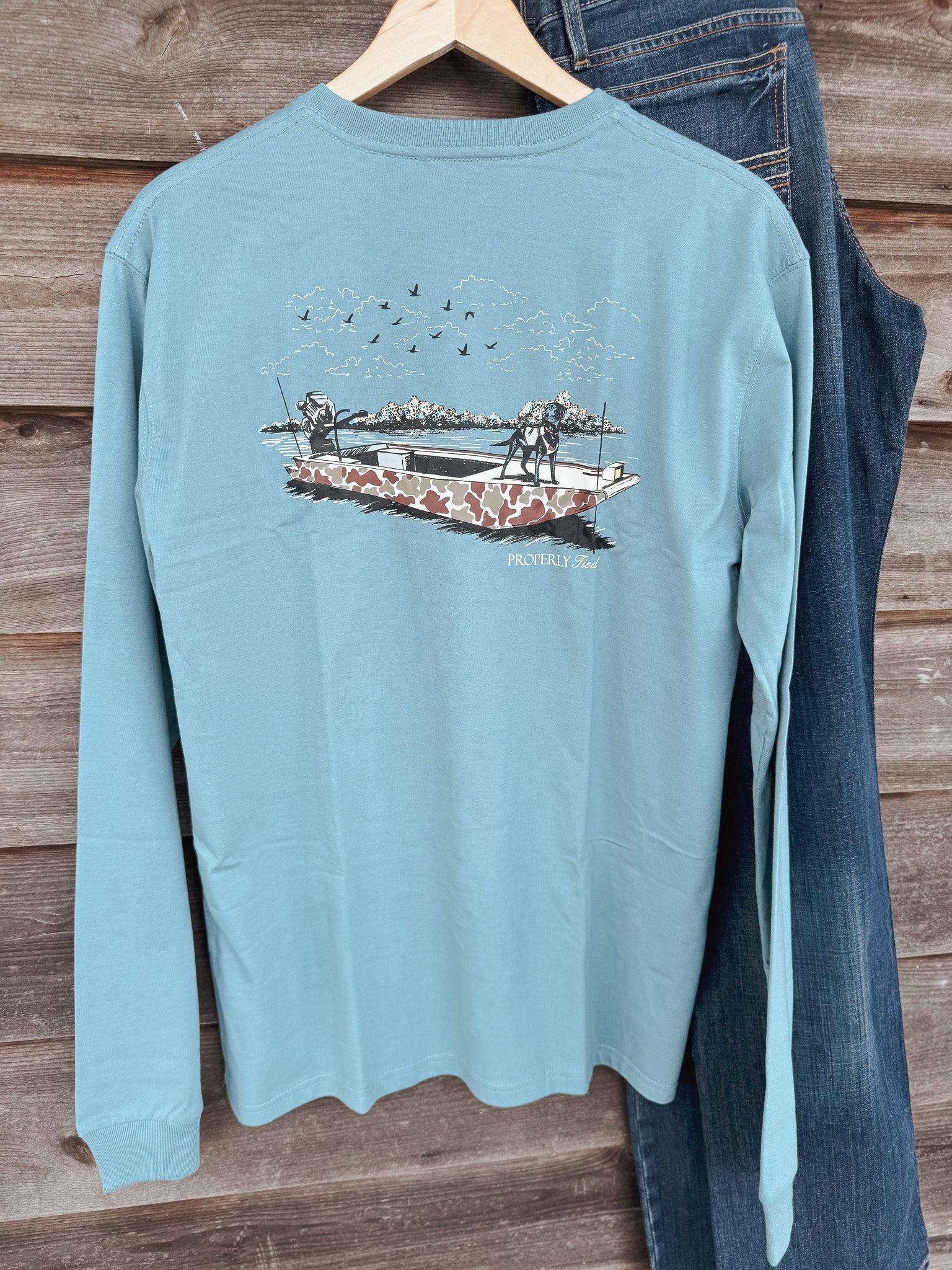 Men's Properly Tied Steel Blue Boat Ride Long Sleeve T-Shirt