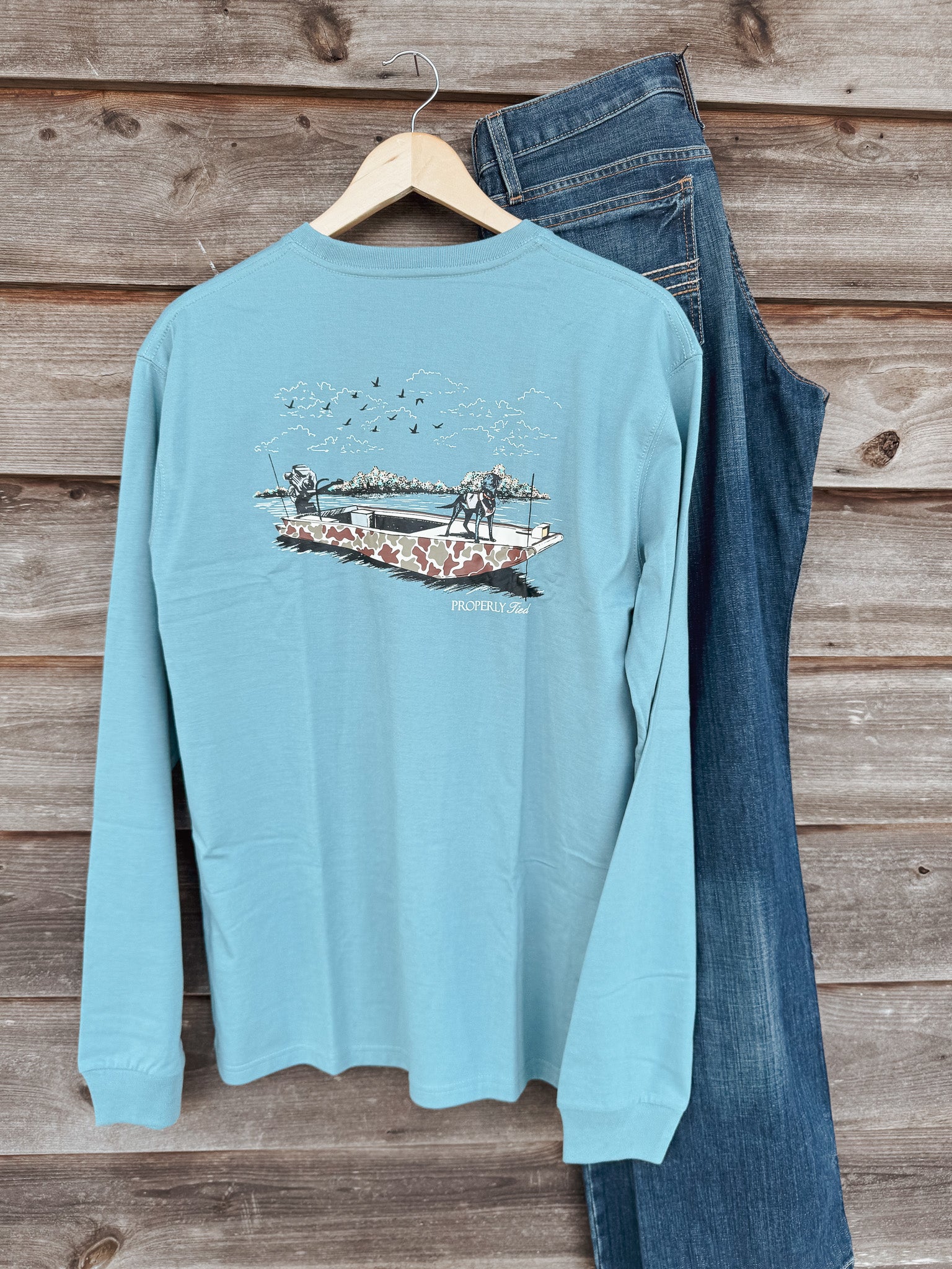 Men's Properly Tied Steel Blue Boat Ride Long Sleeve T-Shirt