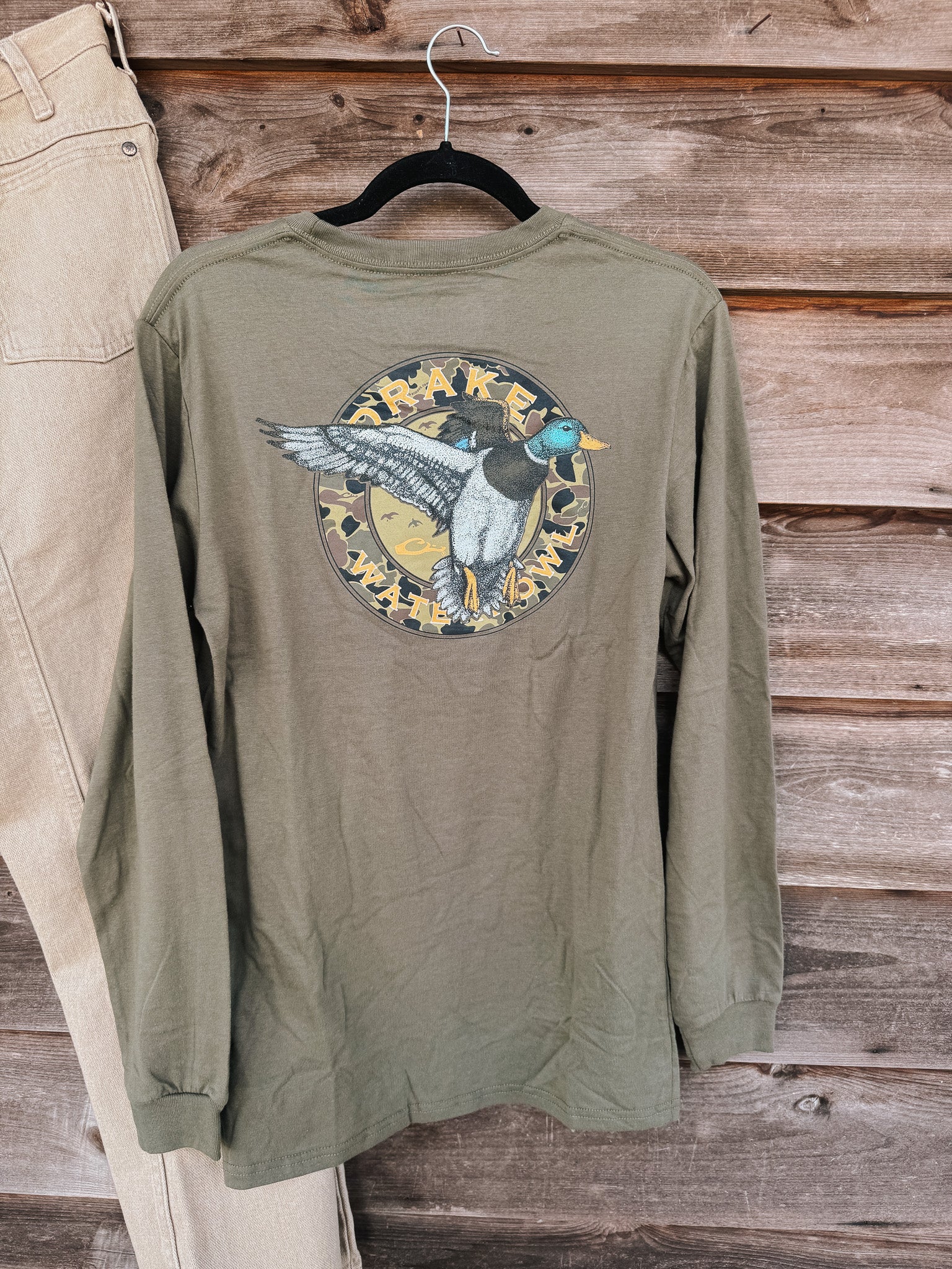 Men's Drake Circle Mallard Long Sleeve T-Shirt in Olive