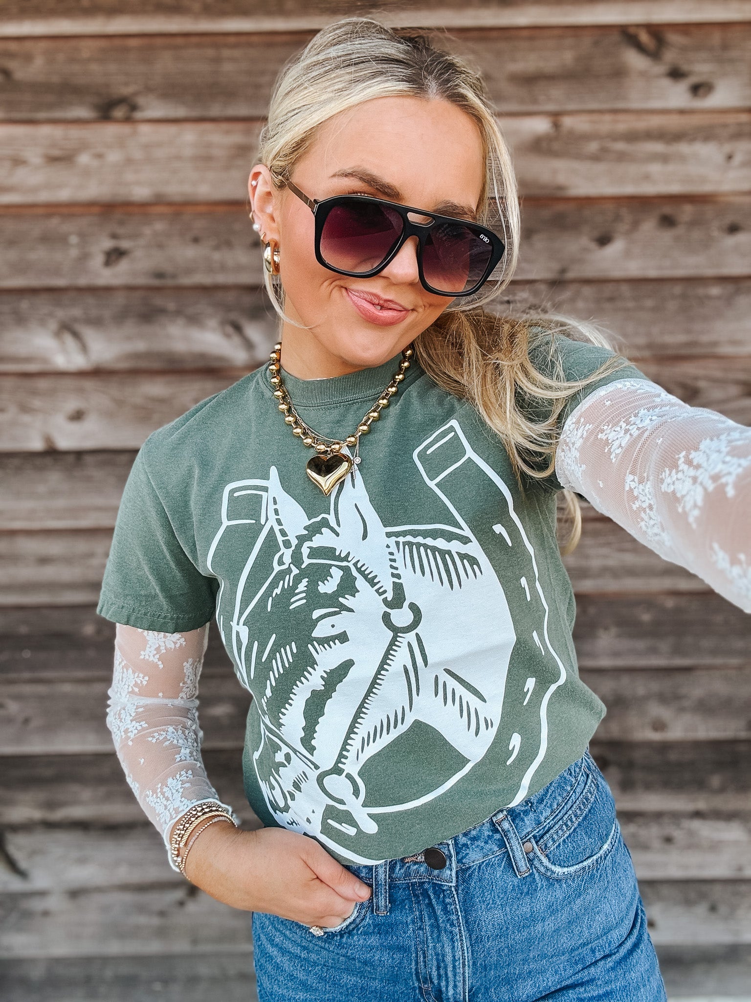 Lucky Horse Olive Tee