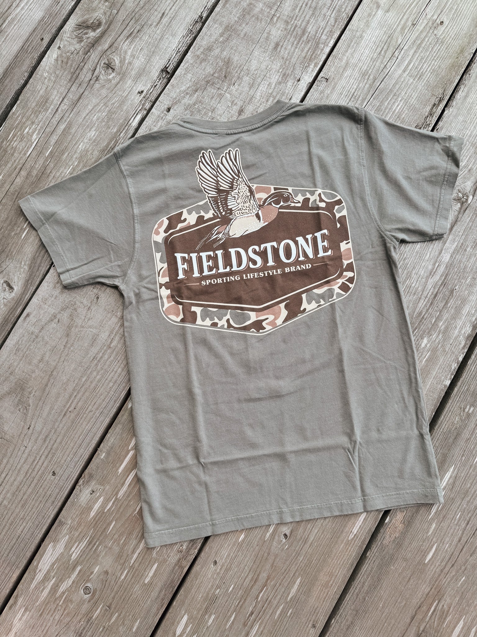 Youth Fieldstone Camo Wood Duck T-Shirt in Moss