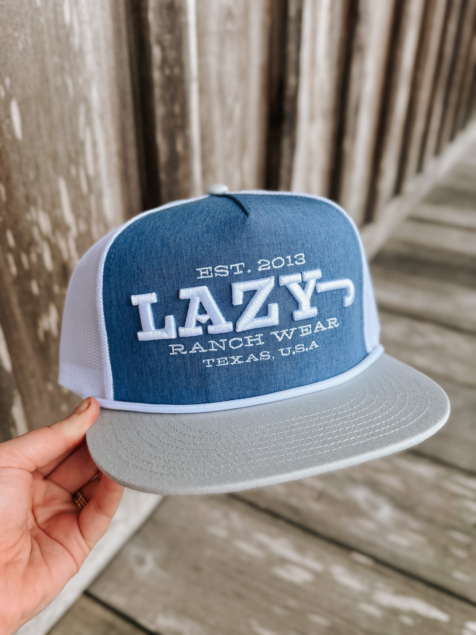 Lazy J Ranch Blue & White Dime Box Classic Rope Trucker Hat