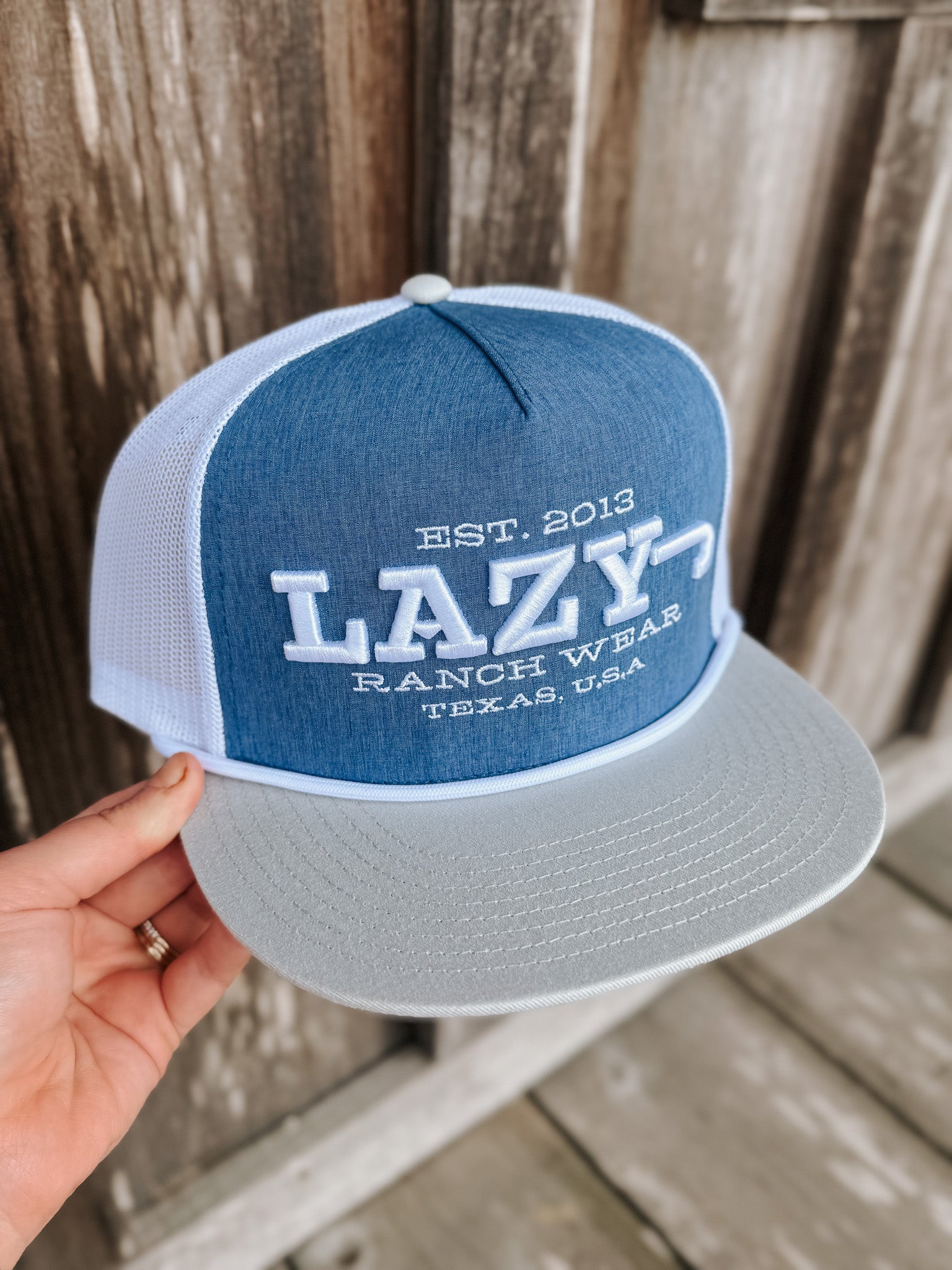 Lazy J Ranch Blue & White Dime Box Classic Rope Trucker Hat