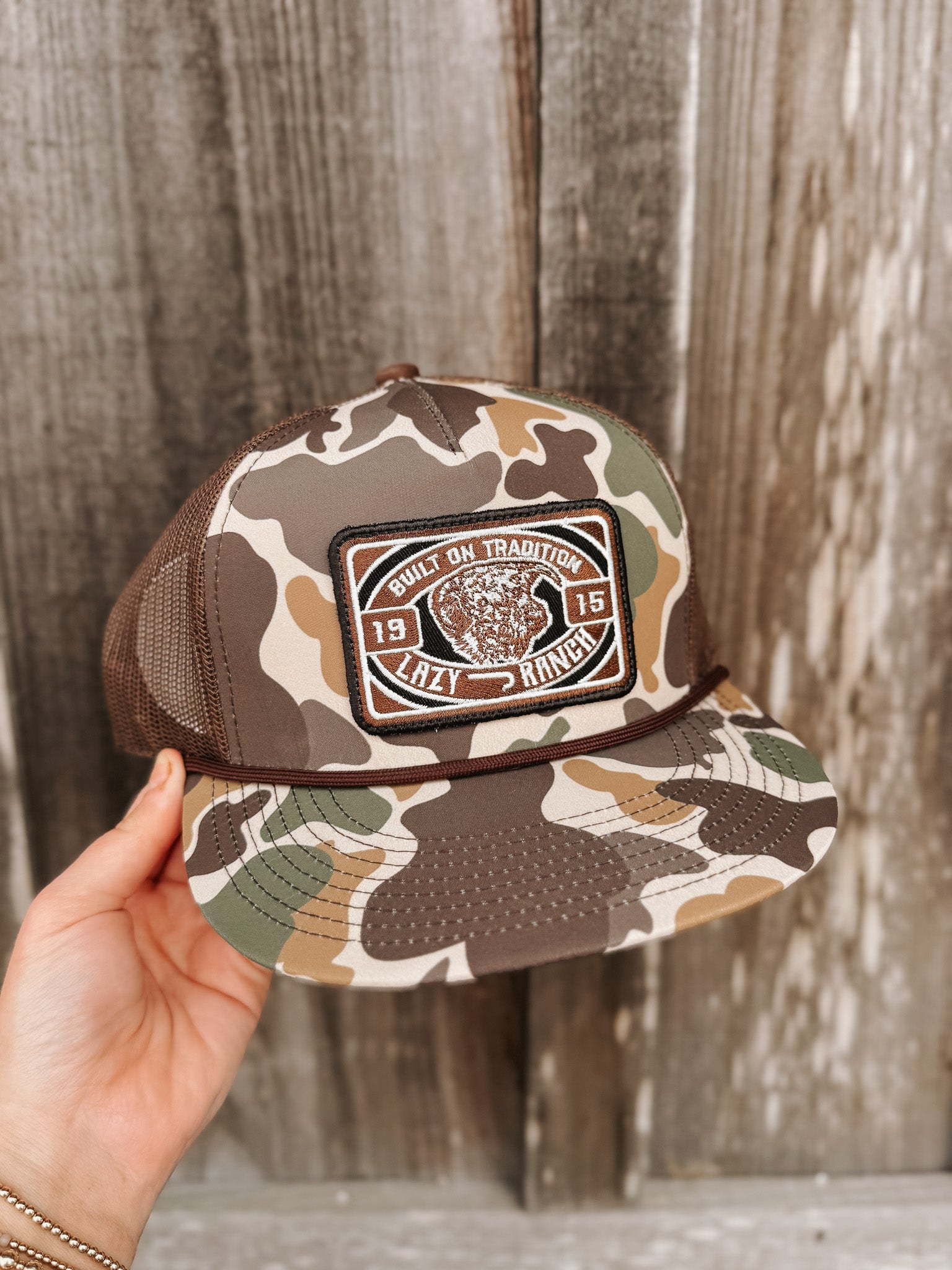 Lazy J Ranch Camo & Brown Drive Line Classic Rope Trucker Hat