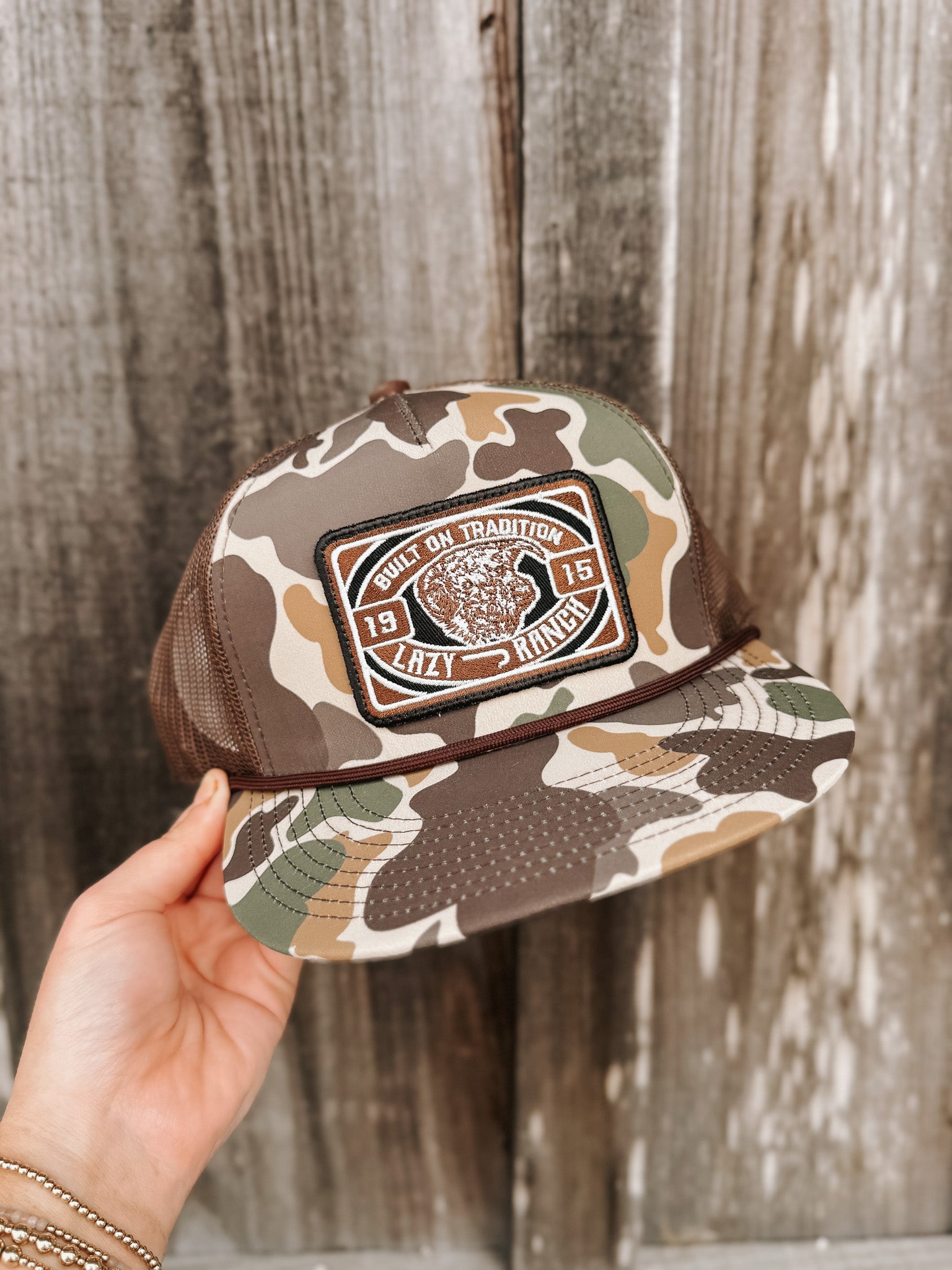 Lazy J Ranch Camo & Brown Drive Line Classic Rope Trucker Hat