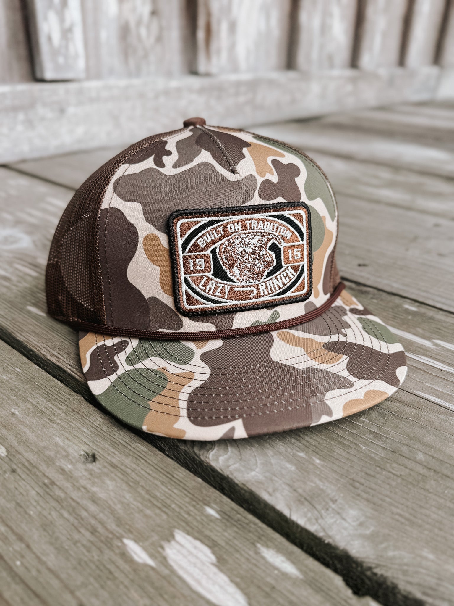 Lazy J Ranch Camo & Brown Drive Line Classic Rope Trucker Hat
