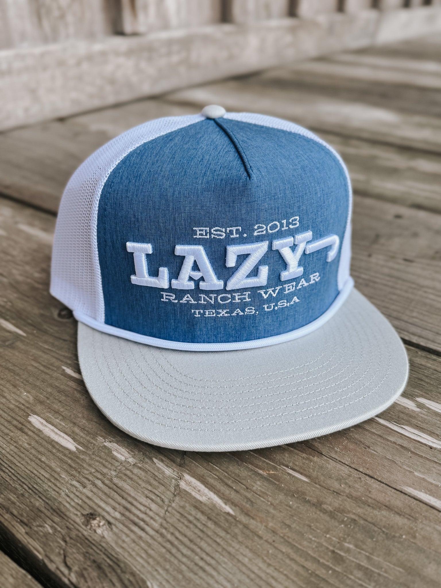Lazy J Ranch Blue & White Dime Box Classic Rope Trucker Hat