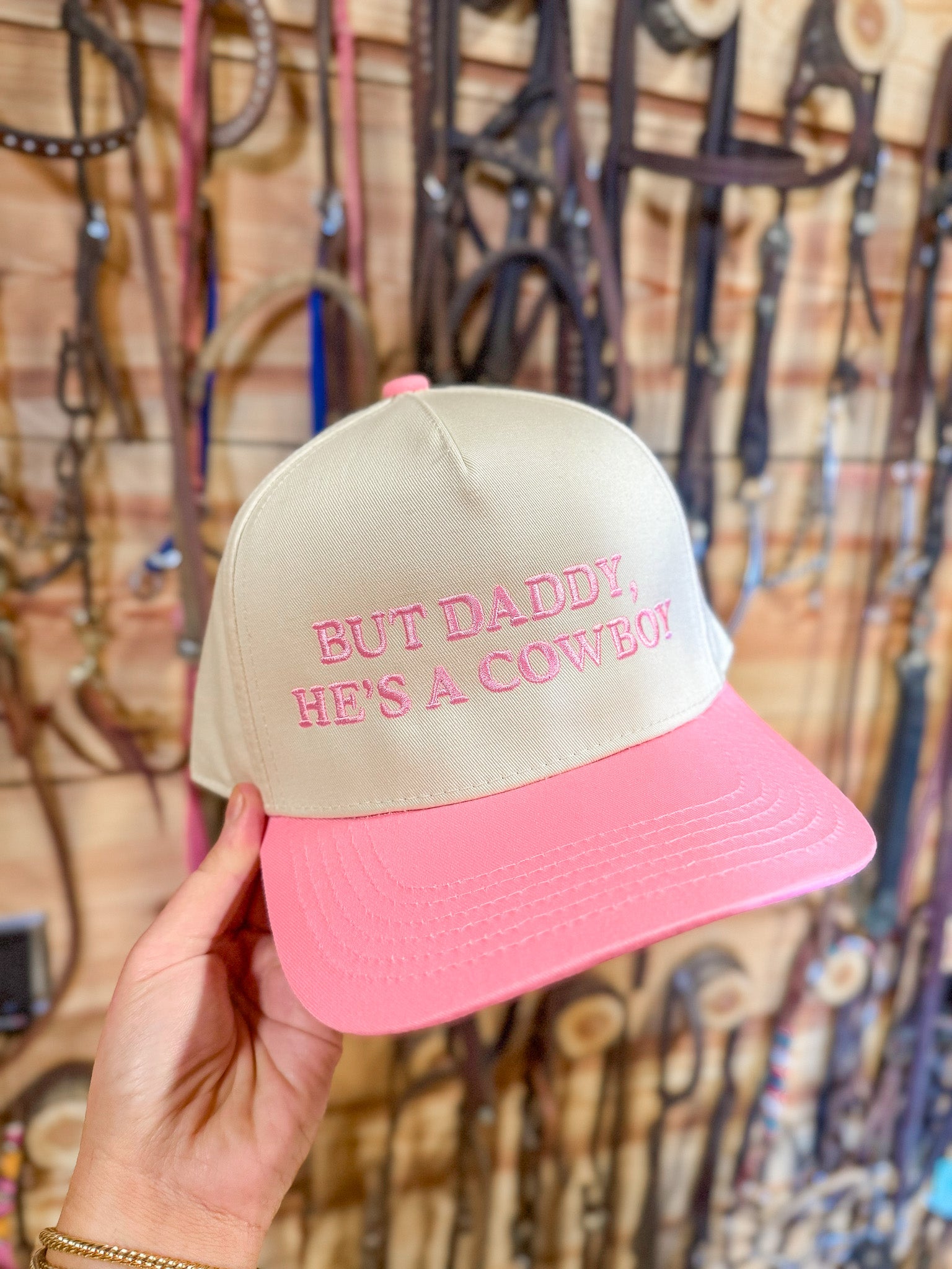 But Daddy, He's A Cowboy Pink Trucker Hat