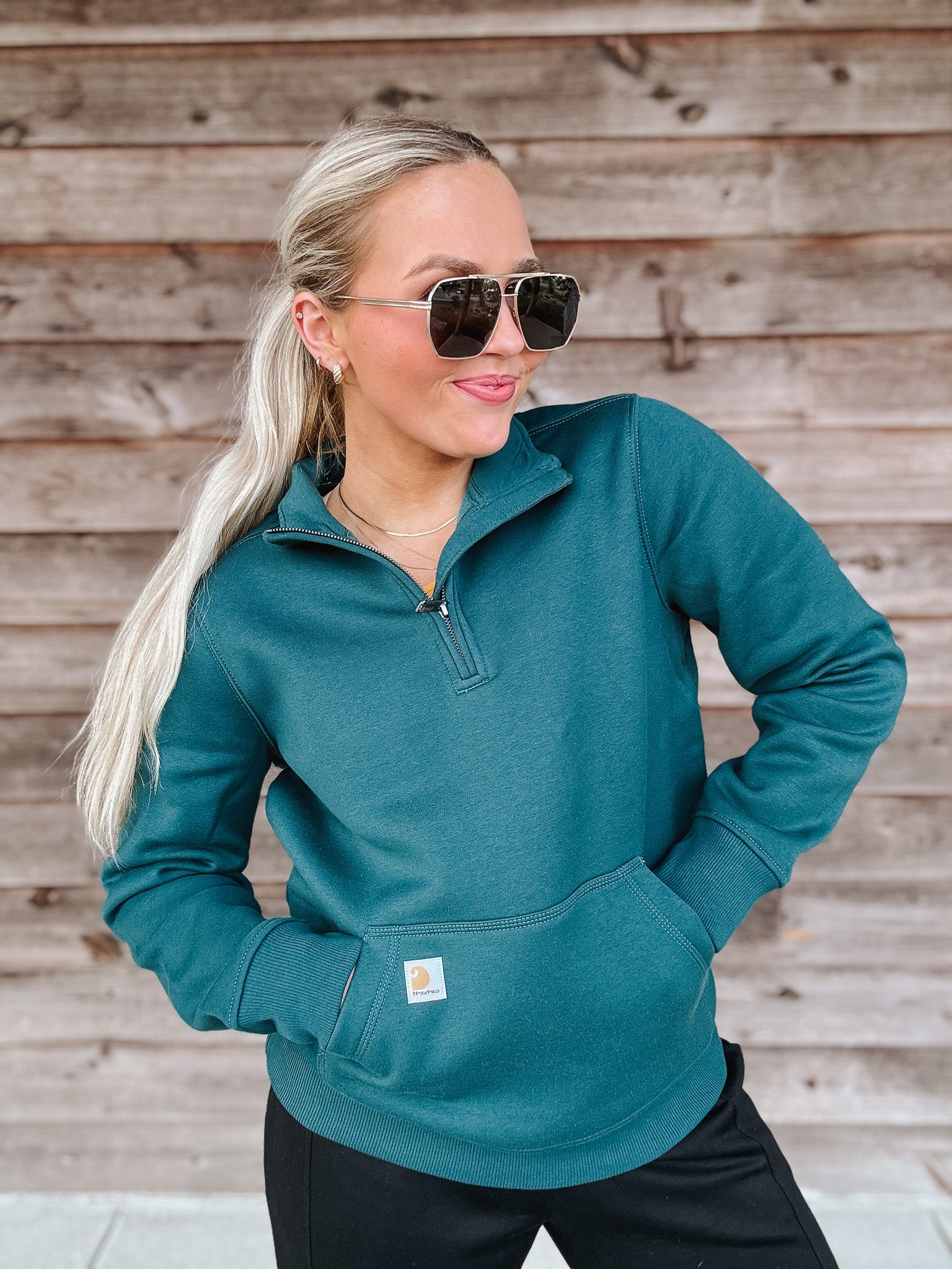 Women's Carhartt Relaxed Fit Midweight Quarter-Zip in Greenstone