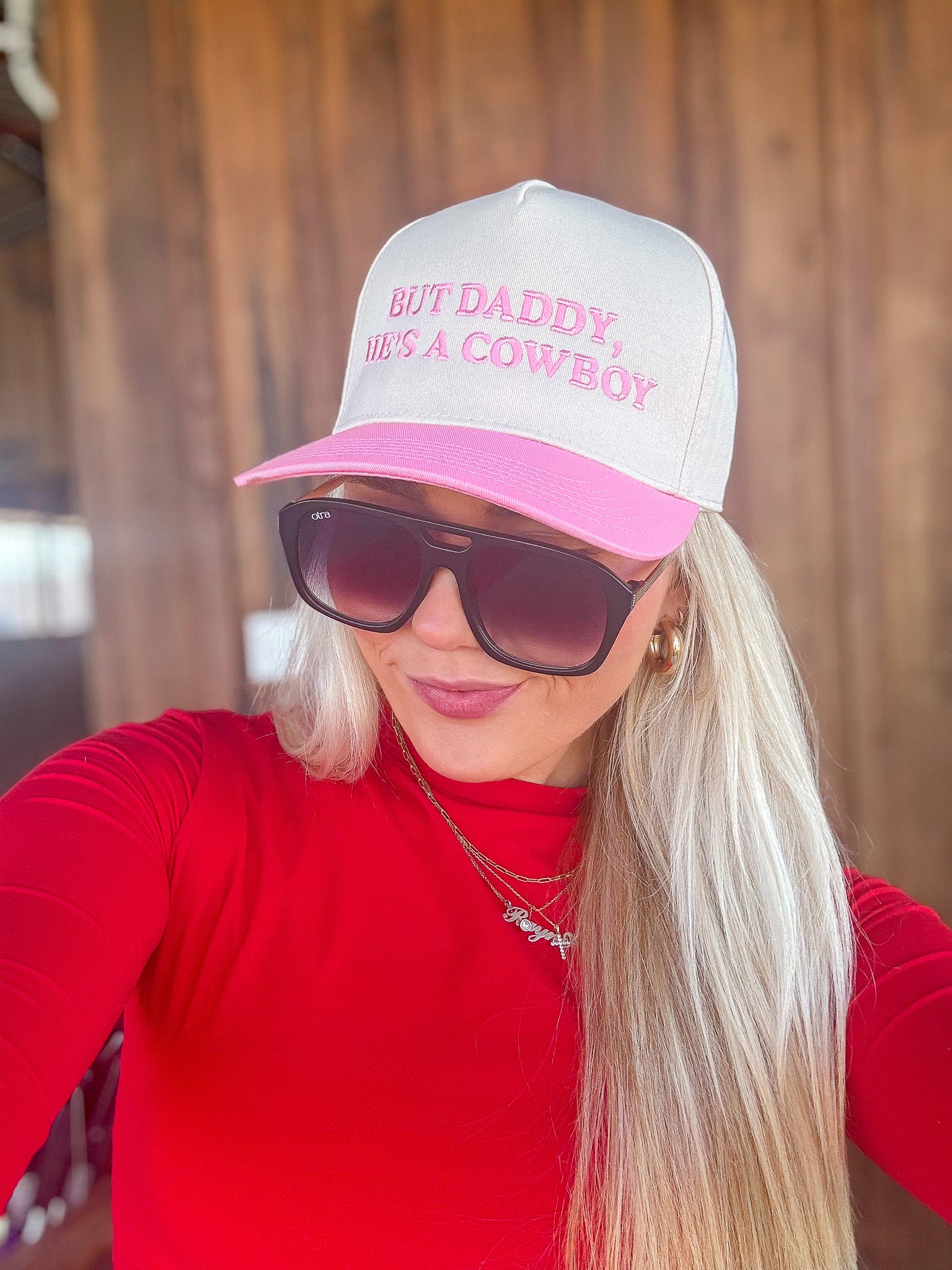 But Daddy, He's A Cowboy Pink Trucker Hat