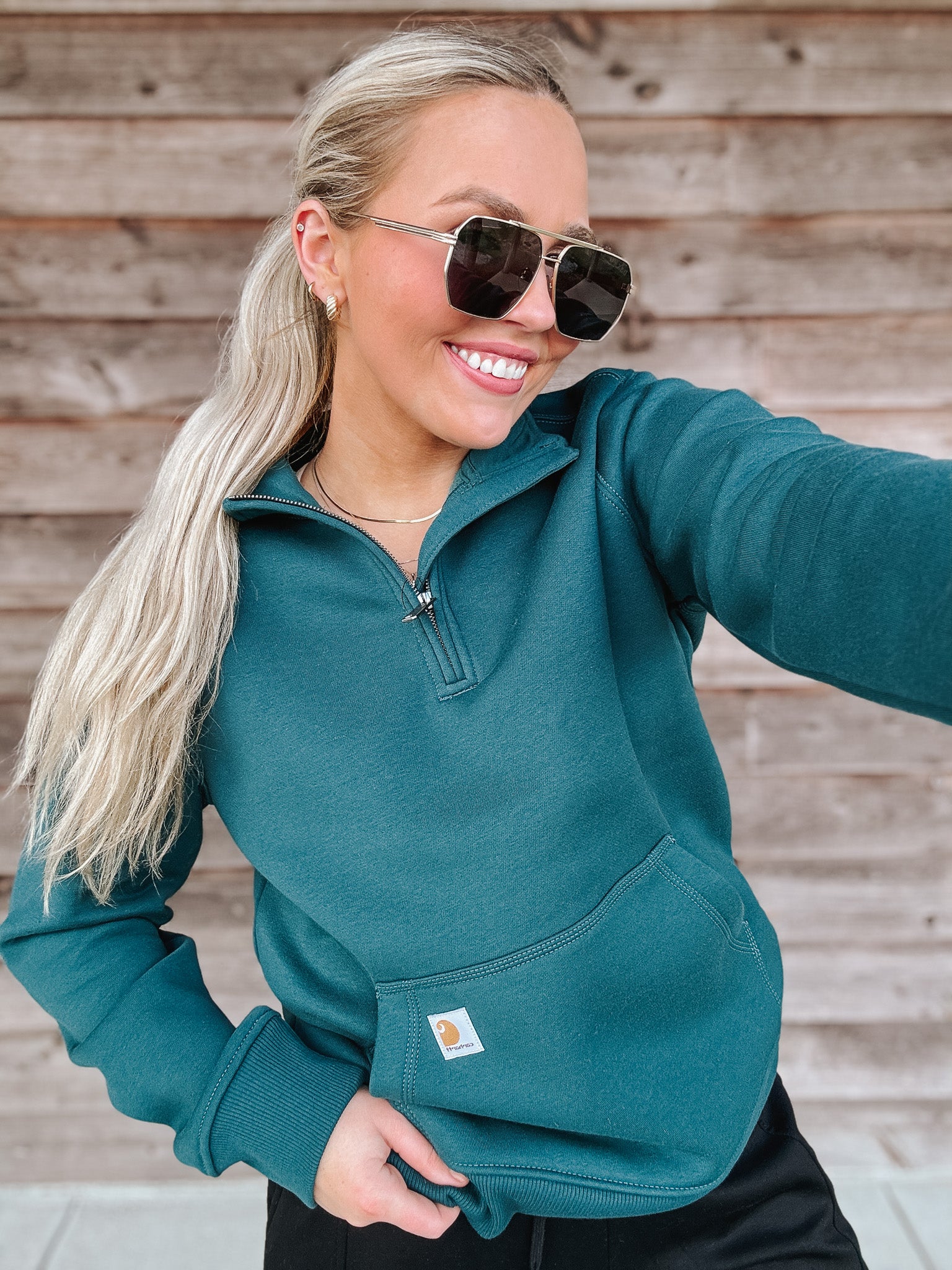 Women's Carhartt Relaxed Fit Midweight Quarter-Zip in Greenstone