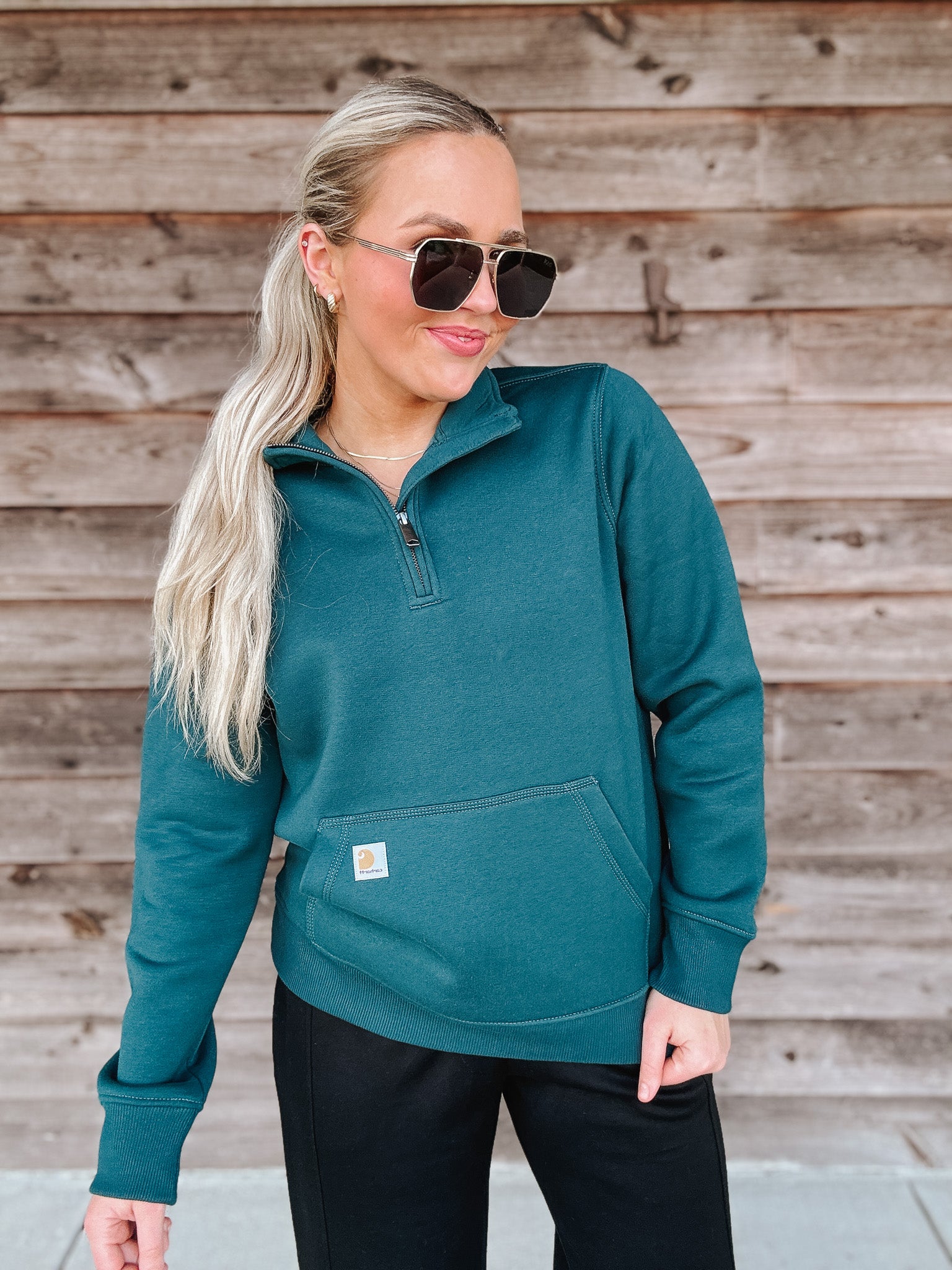 Women's Carhartt Relaxed Fit Midweight Quarter-Zip in Greenstone
