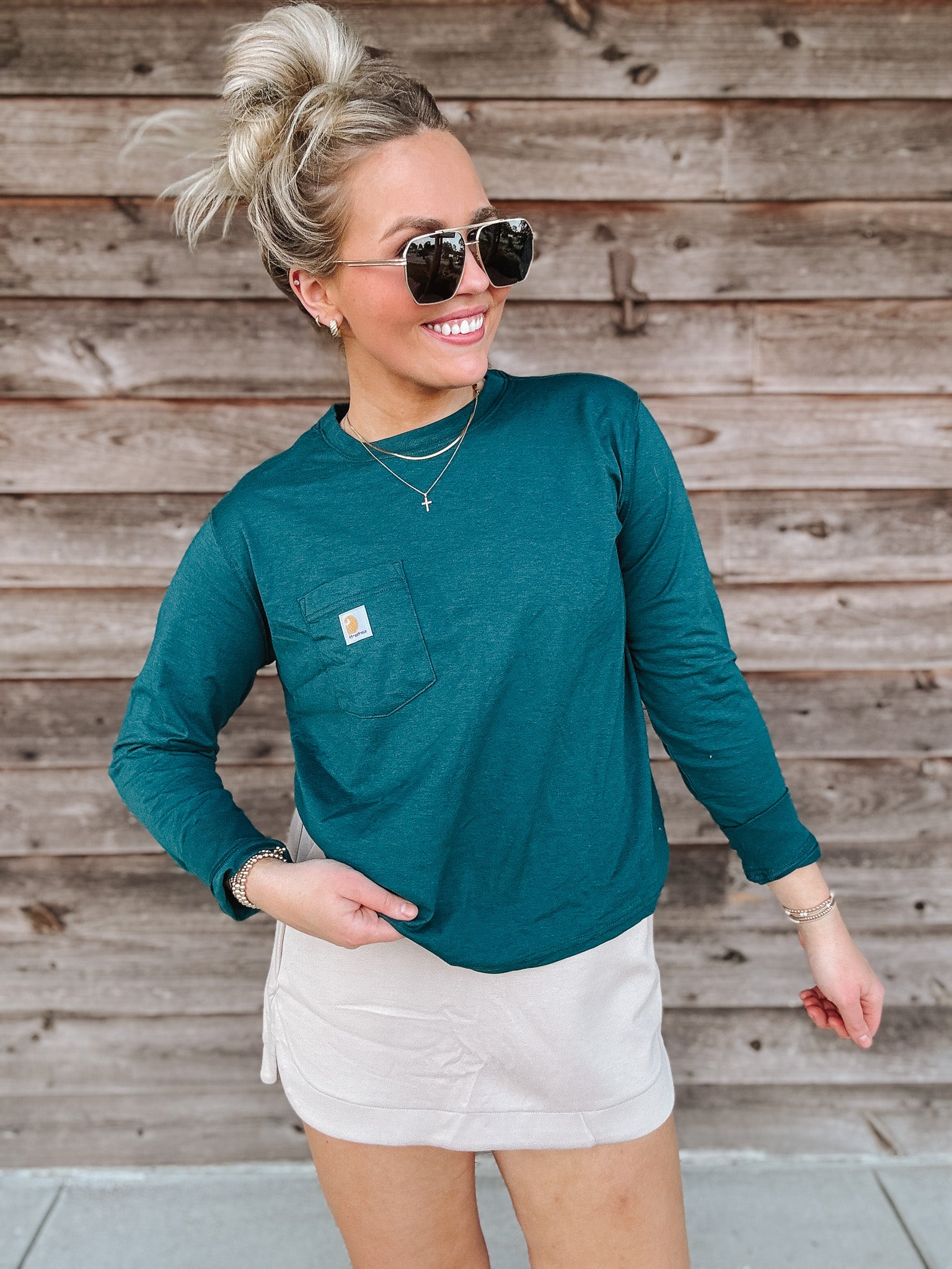 Women's Carhartt TENCEL Loose Fit Long-Sleeve T-Shirt in Greenstone