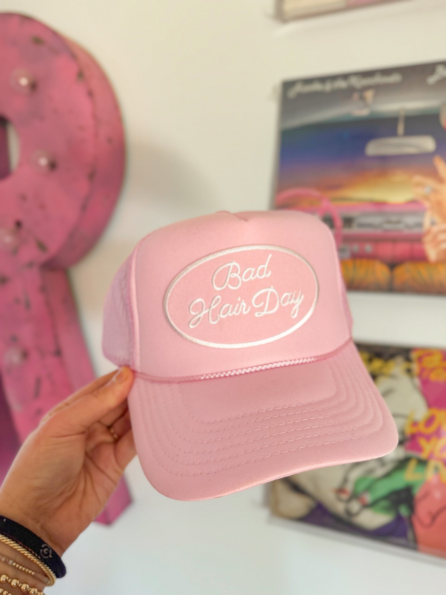 Bad Hair Day Pink Mesh Trucker Hat
