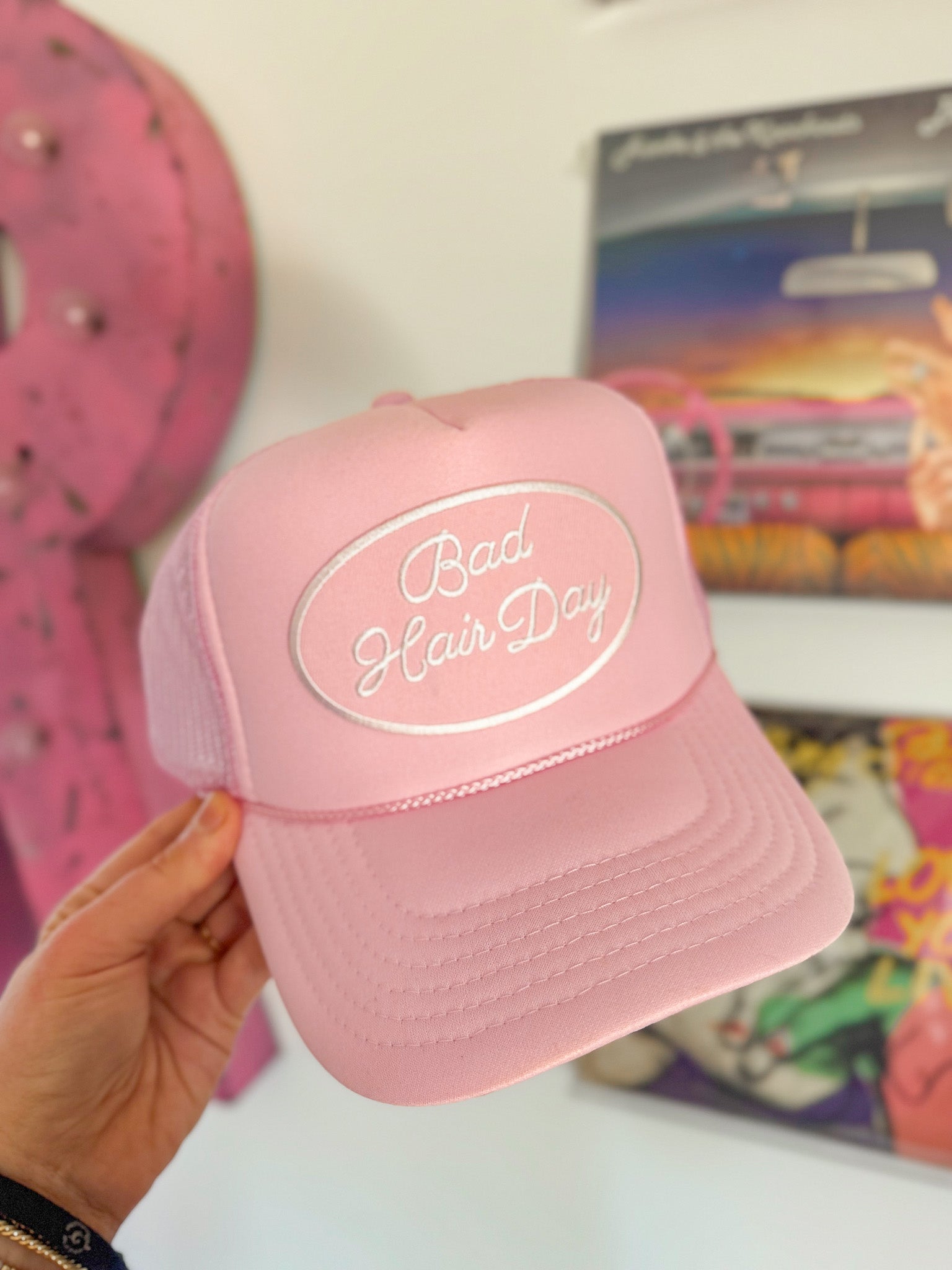 Bad Hair Day Pink Mesh Trucker Hat