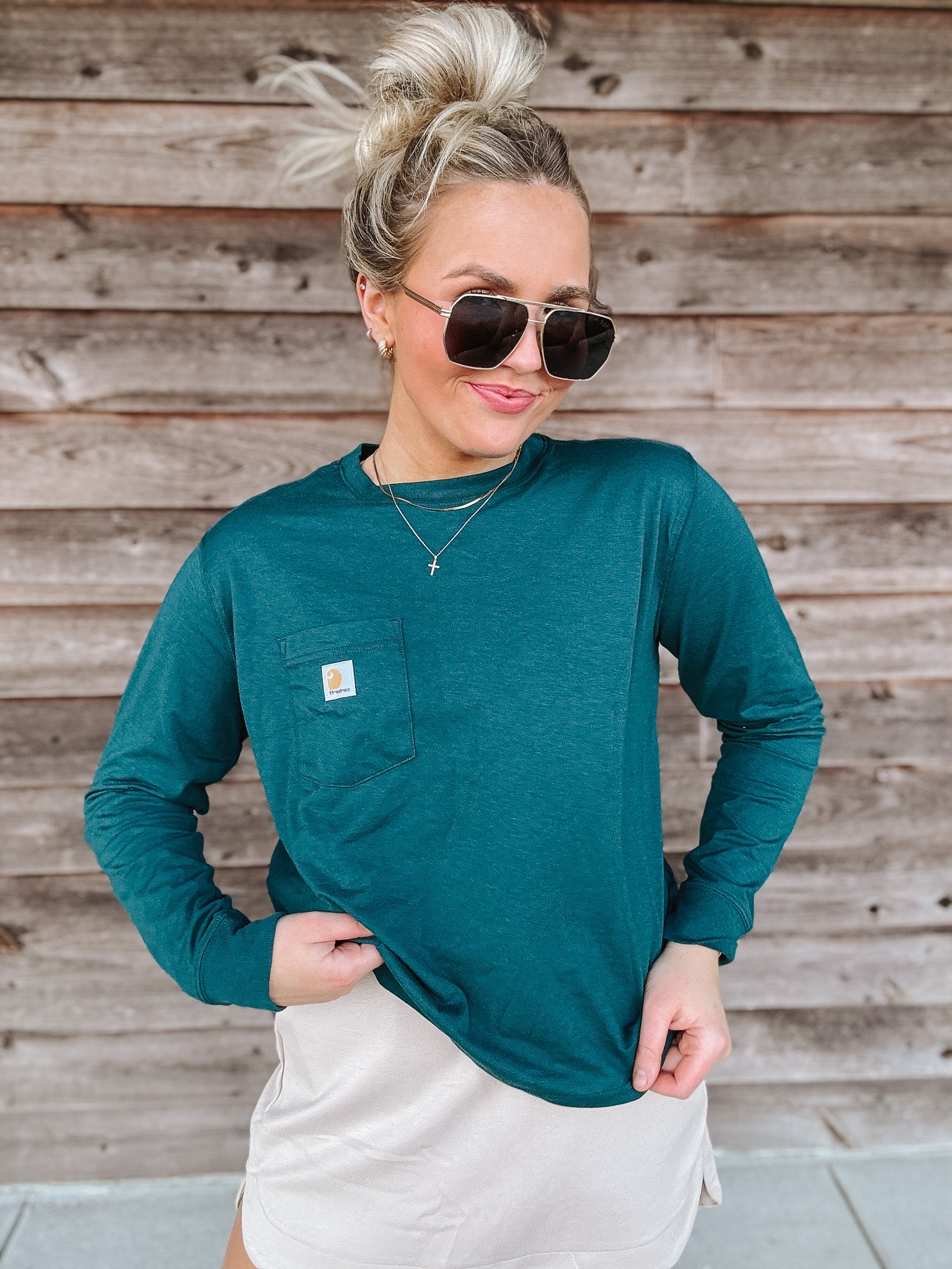 Women's Carhartt TENCEL Loose Fit Long-Sleeve T-Shirt in Greenstone