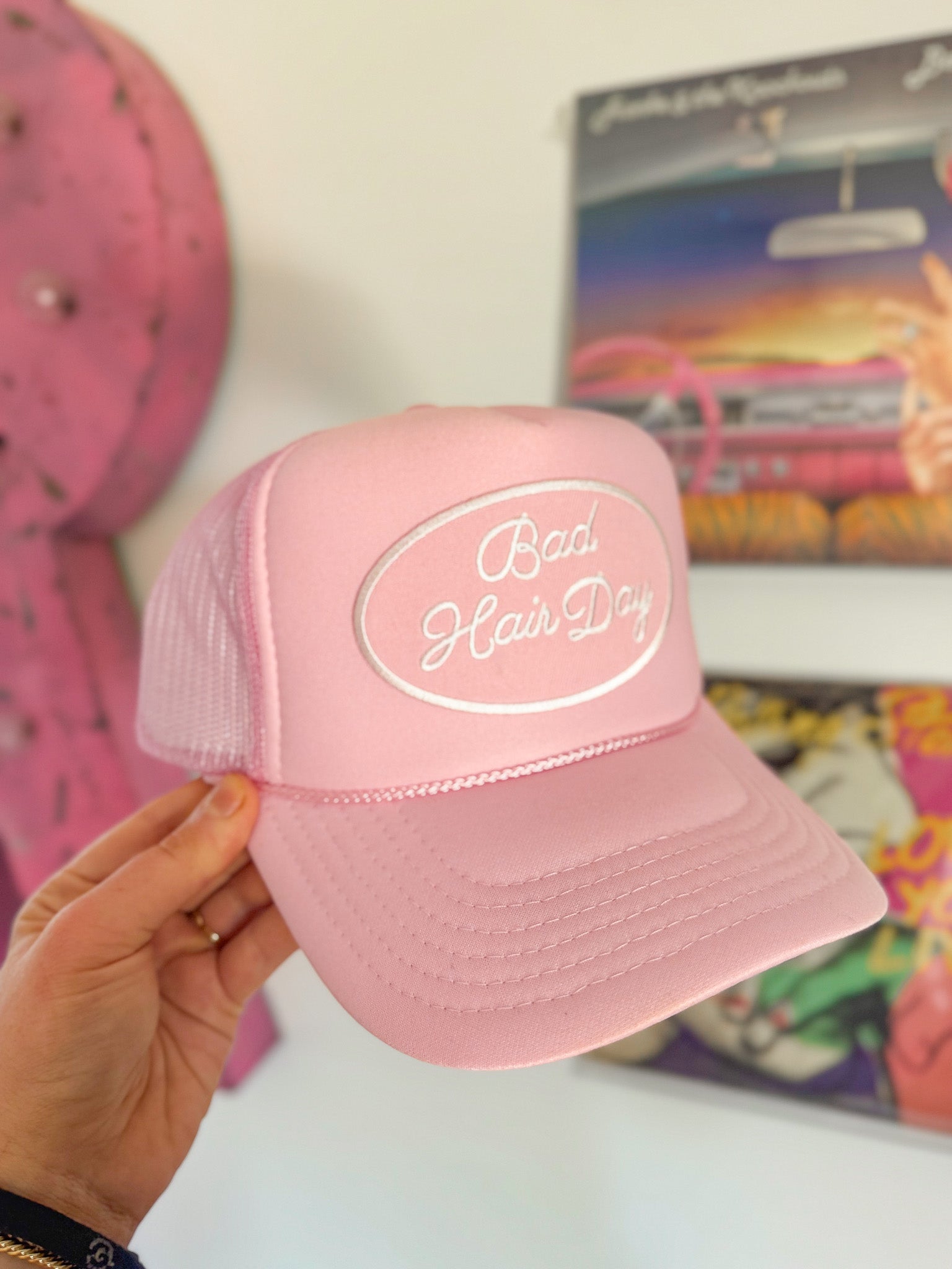 Bad Hair Day Pink Mesh Trucker Hat