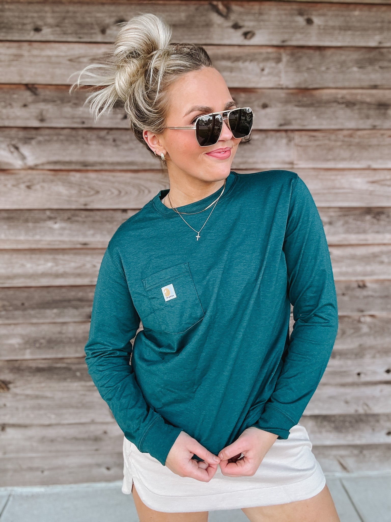 Women's Carhartt TENCEL Loose Fit Long-Sleeve T-Shirt in Greenstone