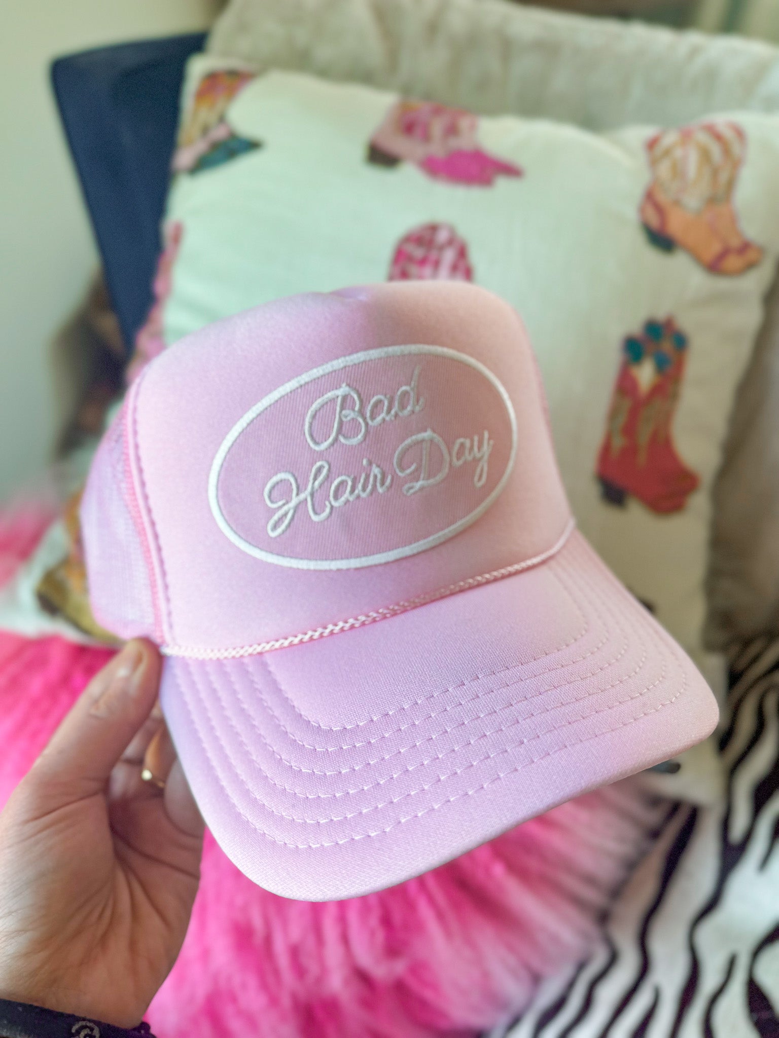 Bad Hair Day Pink Mesh Trucker Hat