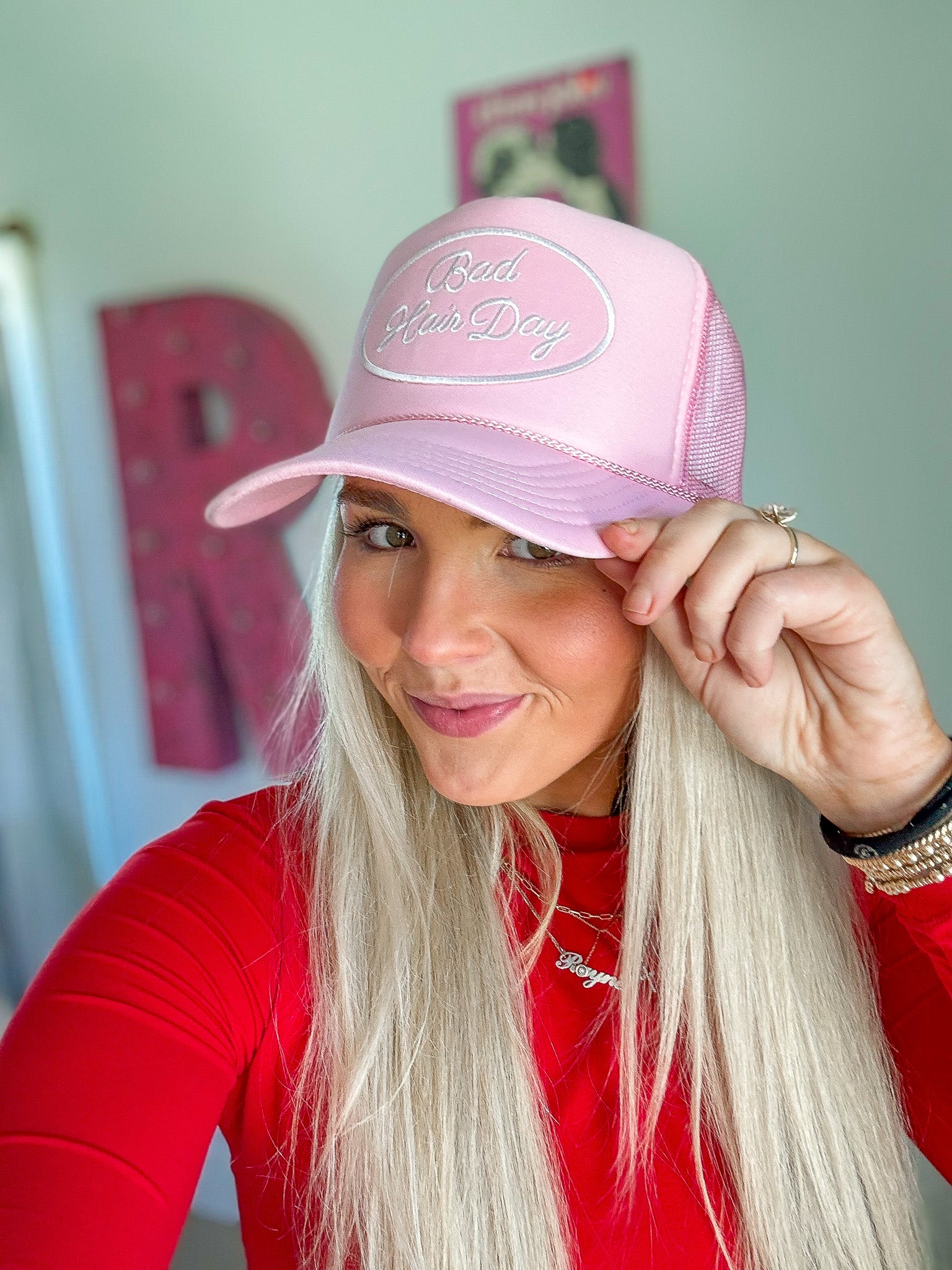 Bad Hair Day Pink Mesh Trucker Hat