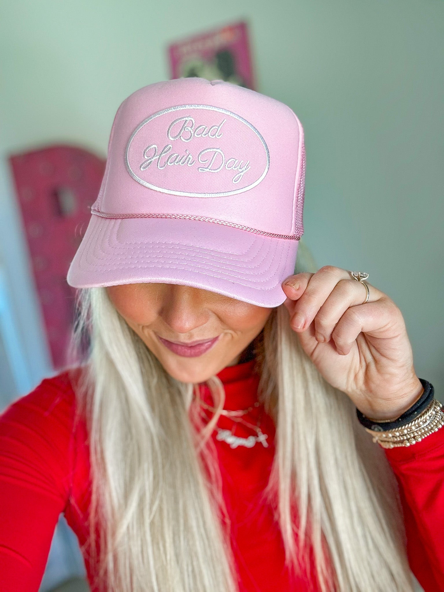 Bad Hair Day Pink Mesh Trucker Hat