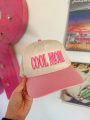 Cool Mom Pink Puff Trucker Hat in Cream