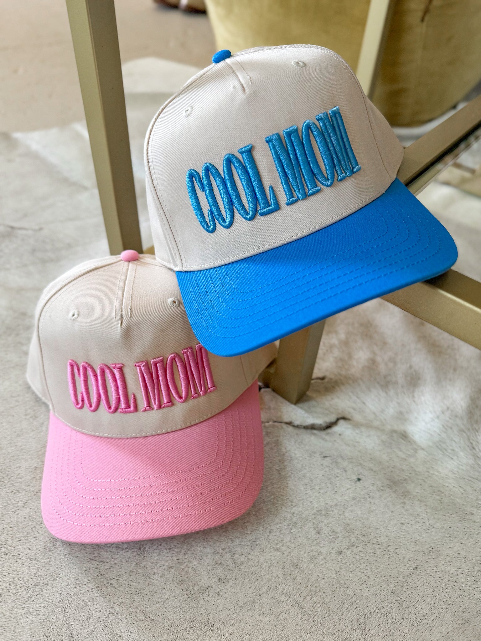 Cool Mom Pink Puff Trucker Hat in Cream