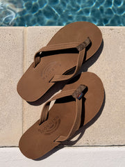 Rainbow Sandals | Women's Single Layer Narrow Strap Premier Leather Sandal in Redwood