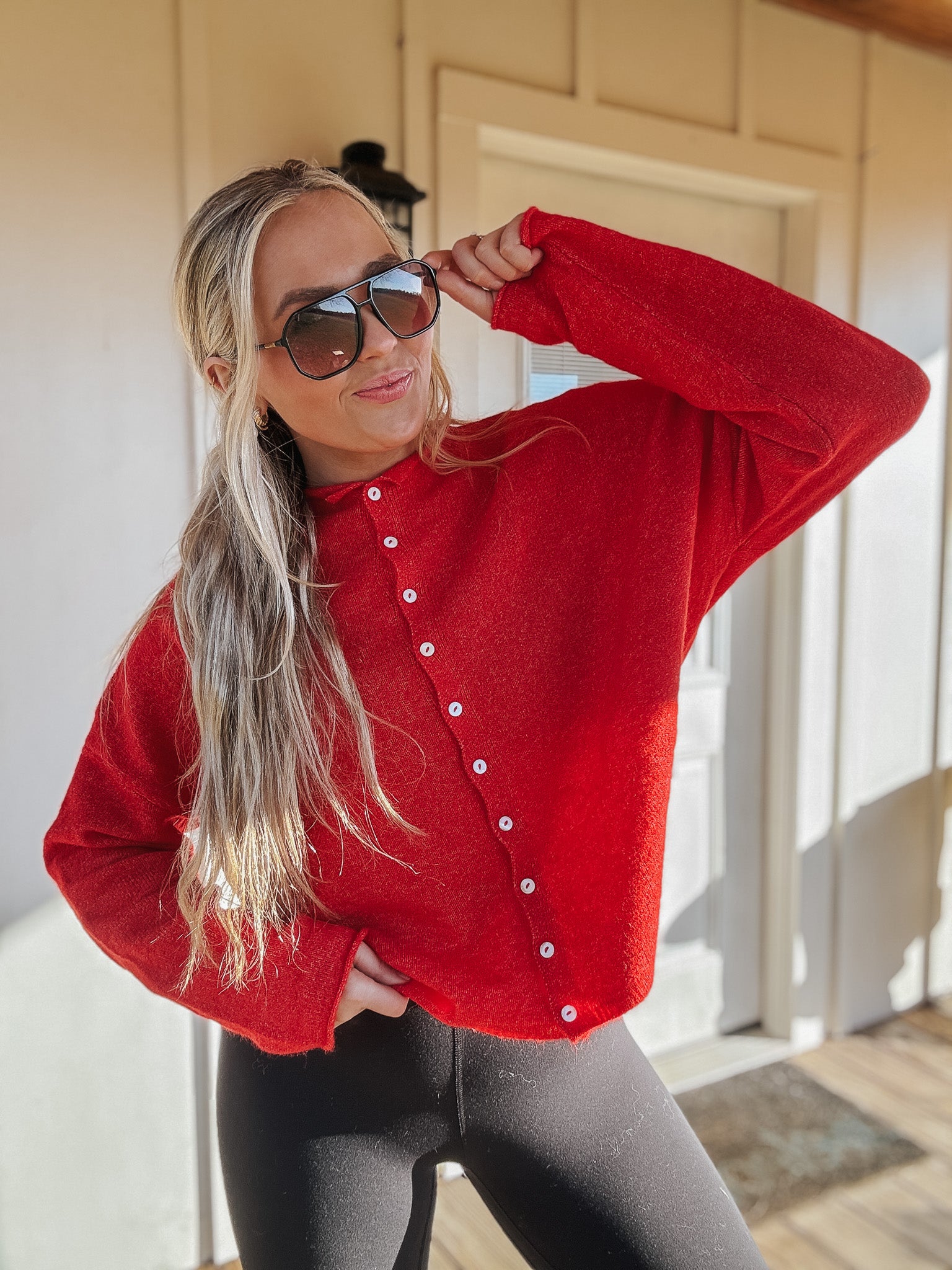 Piper Cardigan Sweater in Red