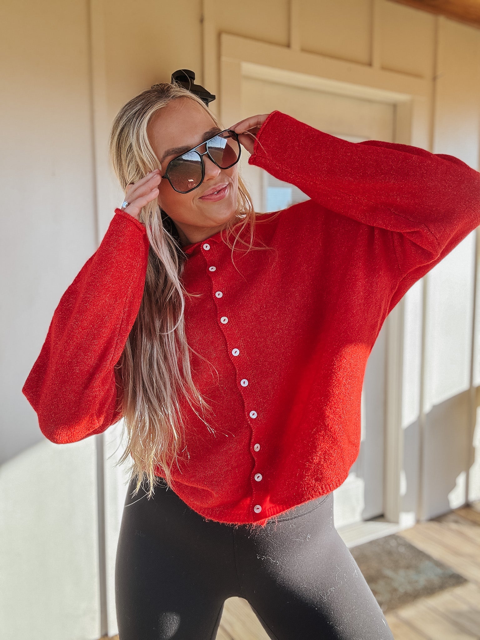 Piper Cardigan Sweater in Red