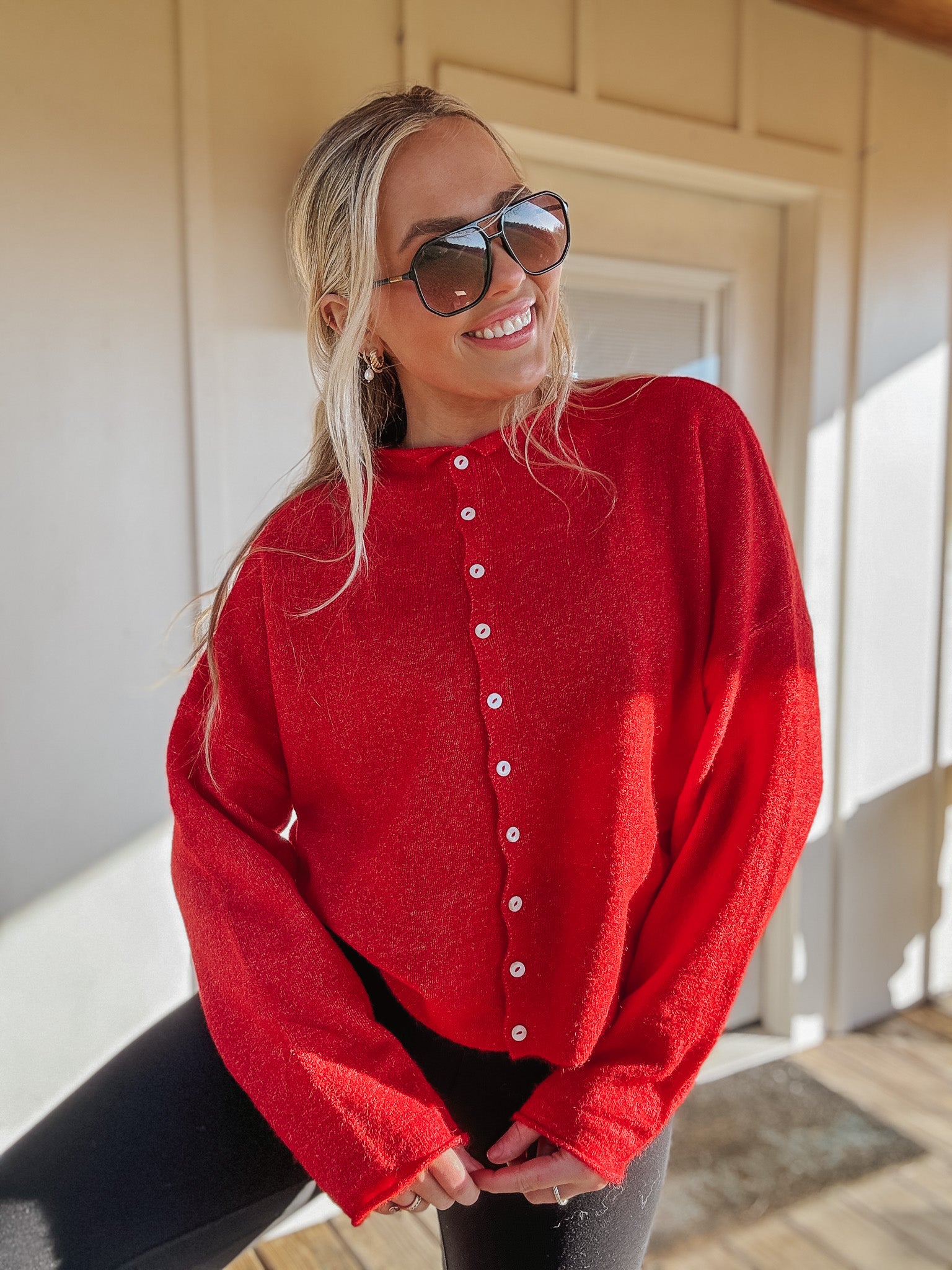 Piper Cardigan Sweater in Red