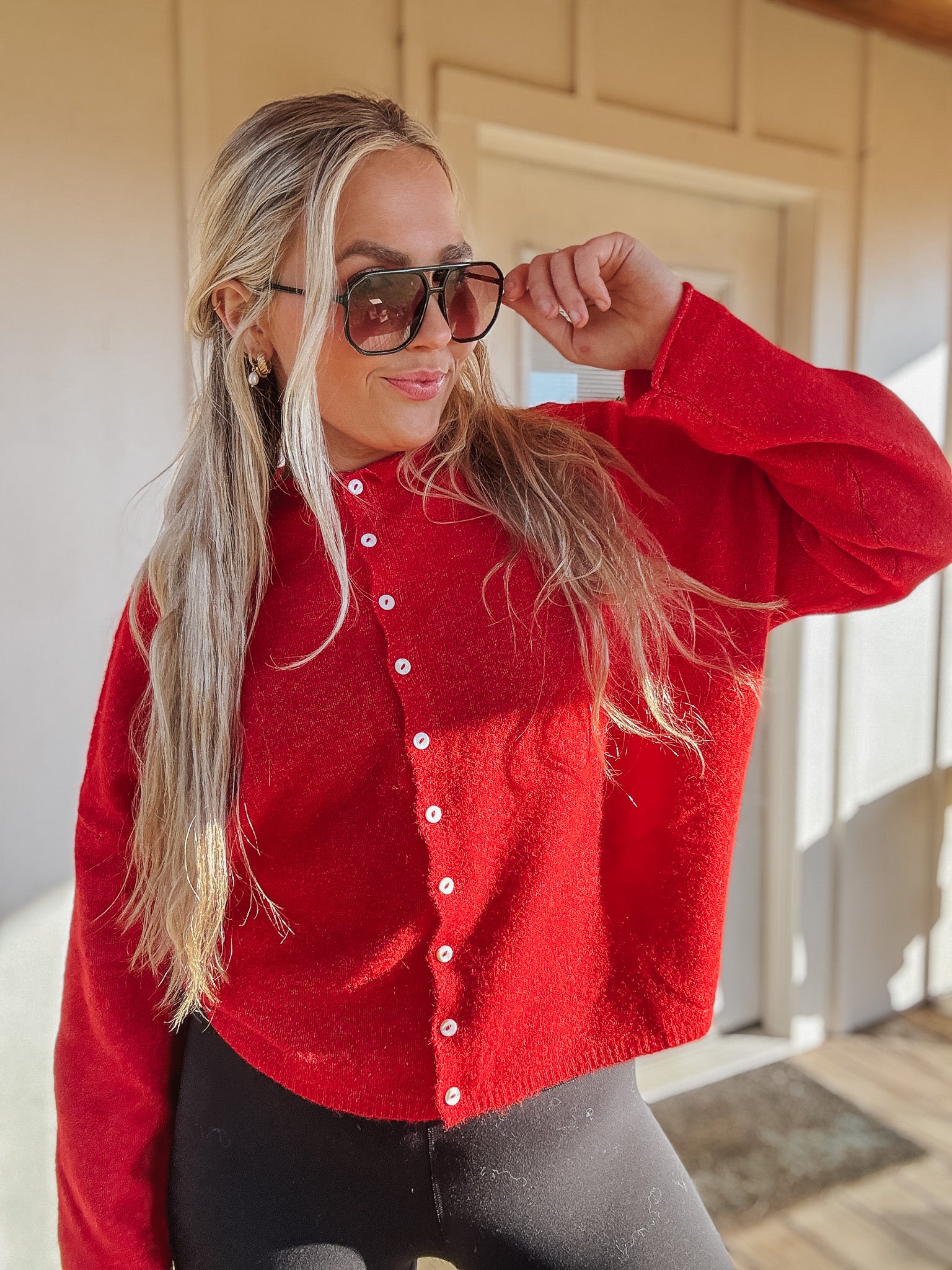 Piper Cardigan Sweater in Red