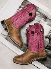 Girl's Smoky Mountain Vintage Brown and Pink Square Toe Boot