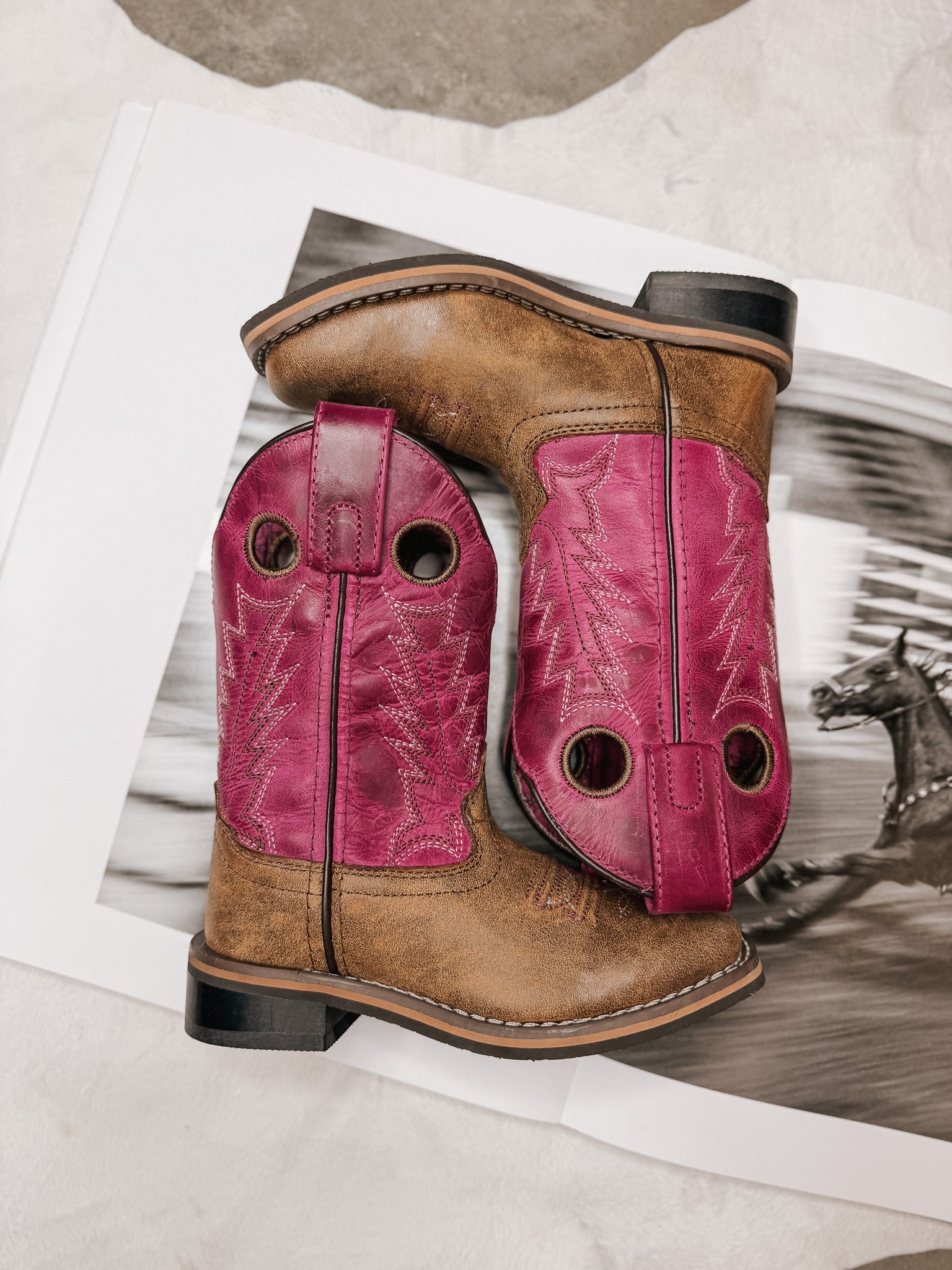 Girl's Smoky Mountain Vintage Brown and Pink Square Toe Boot