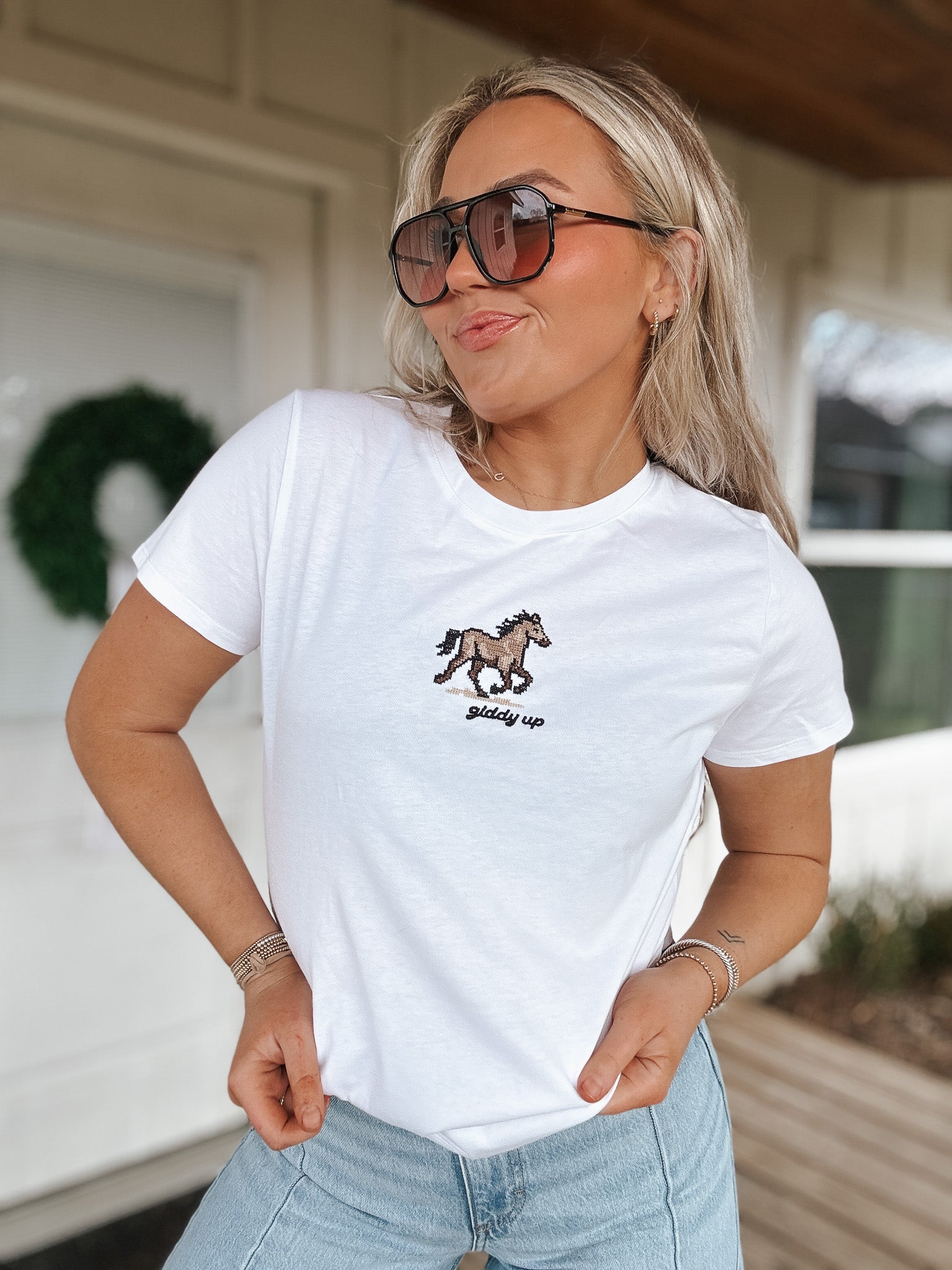 Giddy Up Babydoll Tee in White