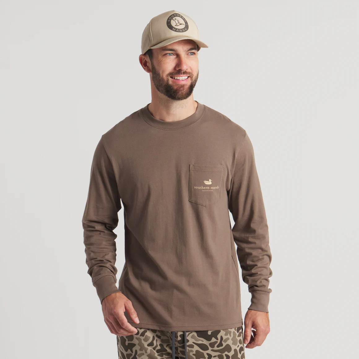 Southern Marsh Vintage Camo Duck Decoy T-Shirt in Carajillo Brown