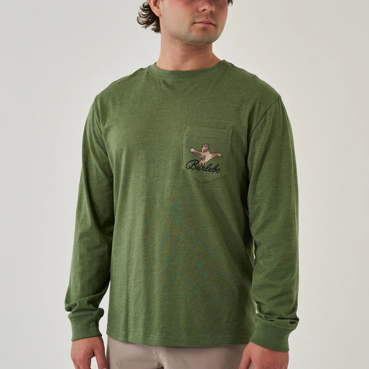 Burlebo Ducks Flying In Long Sleeve T-Shirt - Heather Olive