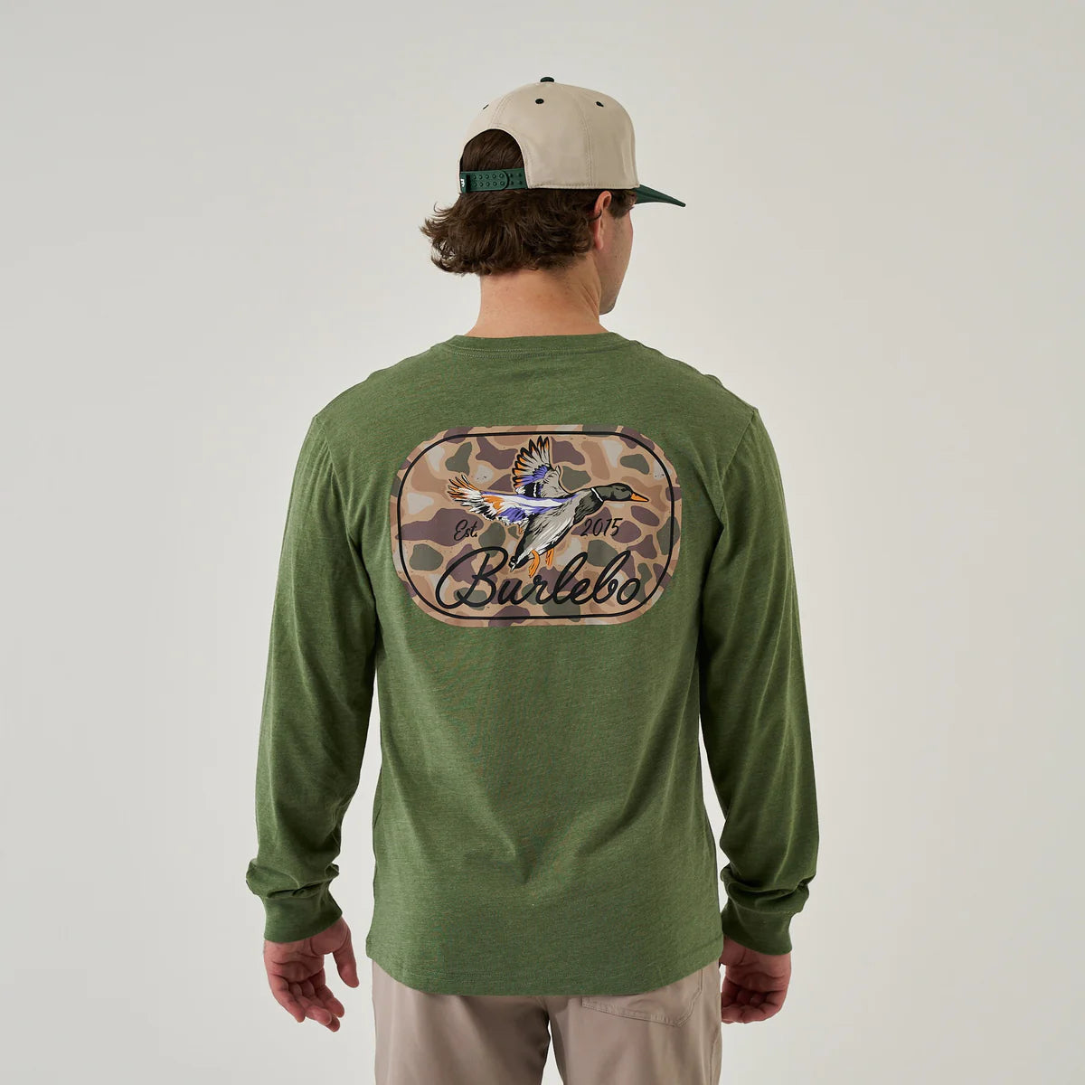 Burlebo Ducks Flying In Long Sleeve T-Shirt - Heather Olive