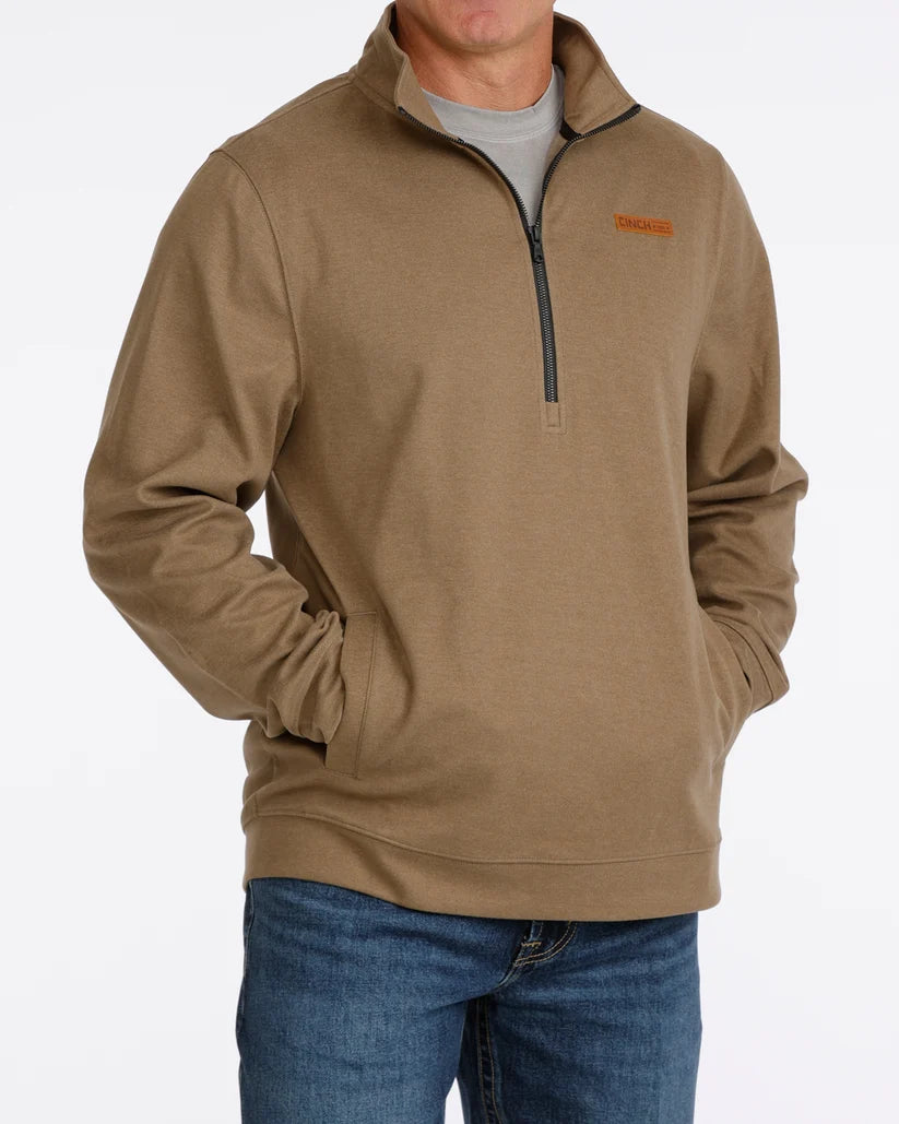 Cinch | Men's 1/2 Zip Logo Twill Pullover in Brown