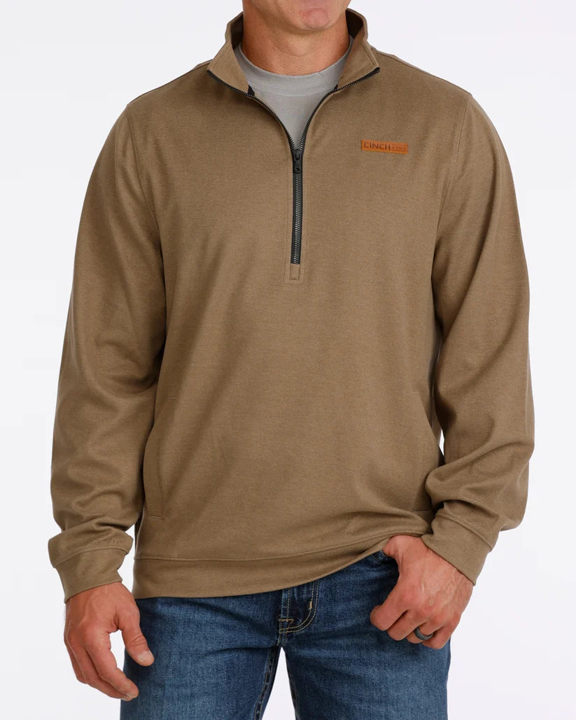 Cinch | Men's 1/2 Zip Logo Twill Pullover in Brown