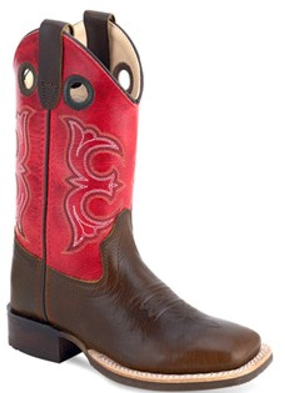 Youth Old West Red Leather Square Toe Boots